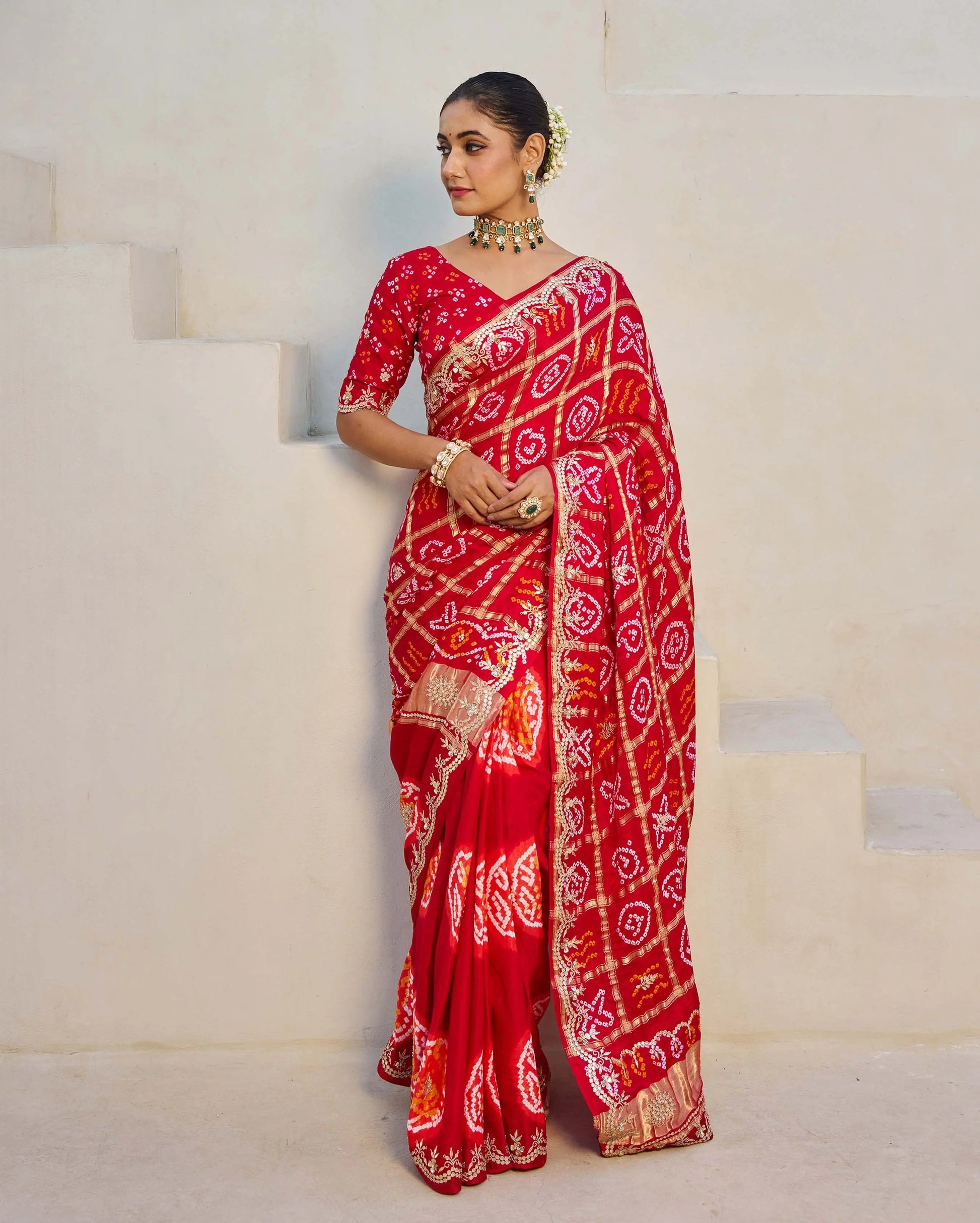Dazzling Red Silk Bandhani Saree My Store