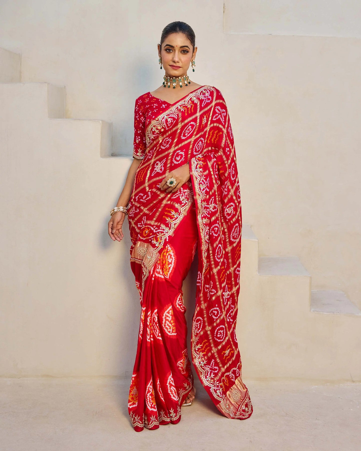 Dazzling Red Silk Bandhani Saree My Store