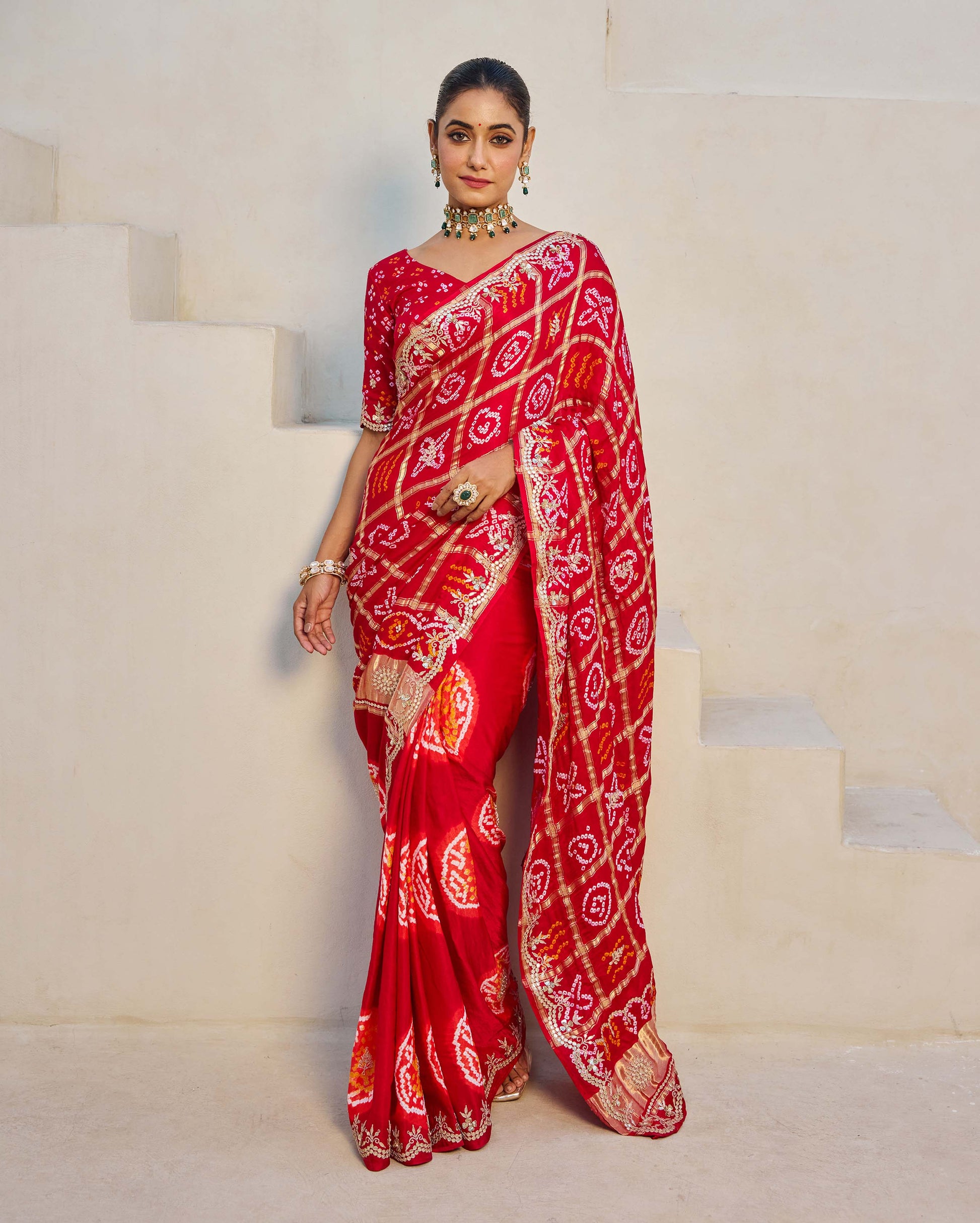 Dazzling Red Silk Bandhani Saree Quick Cart