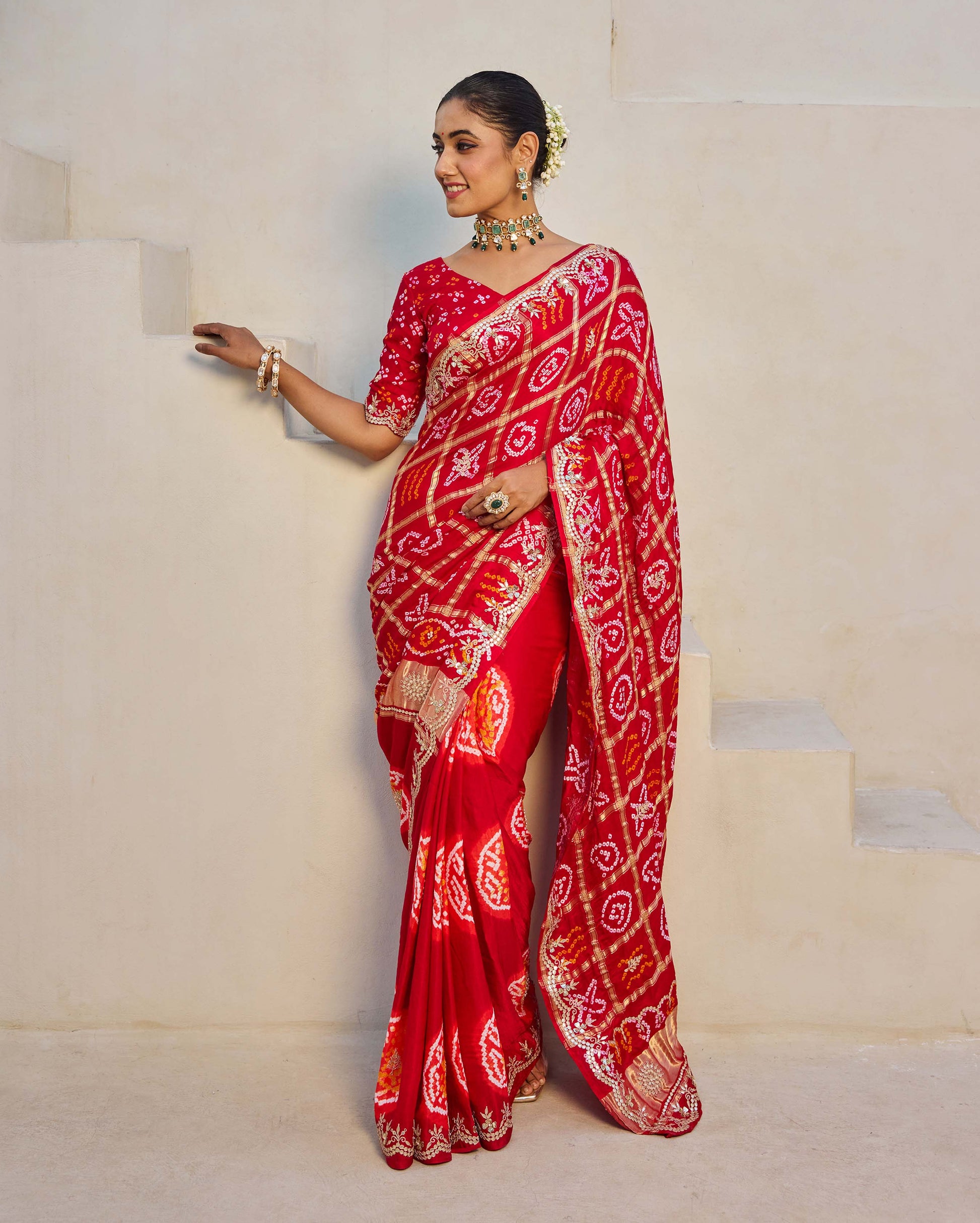 Dazzling Red Silk Bandhani Saree Quick Cart