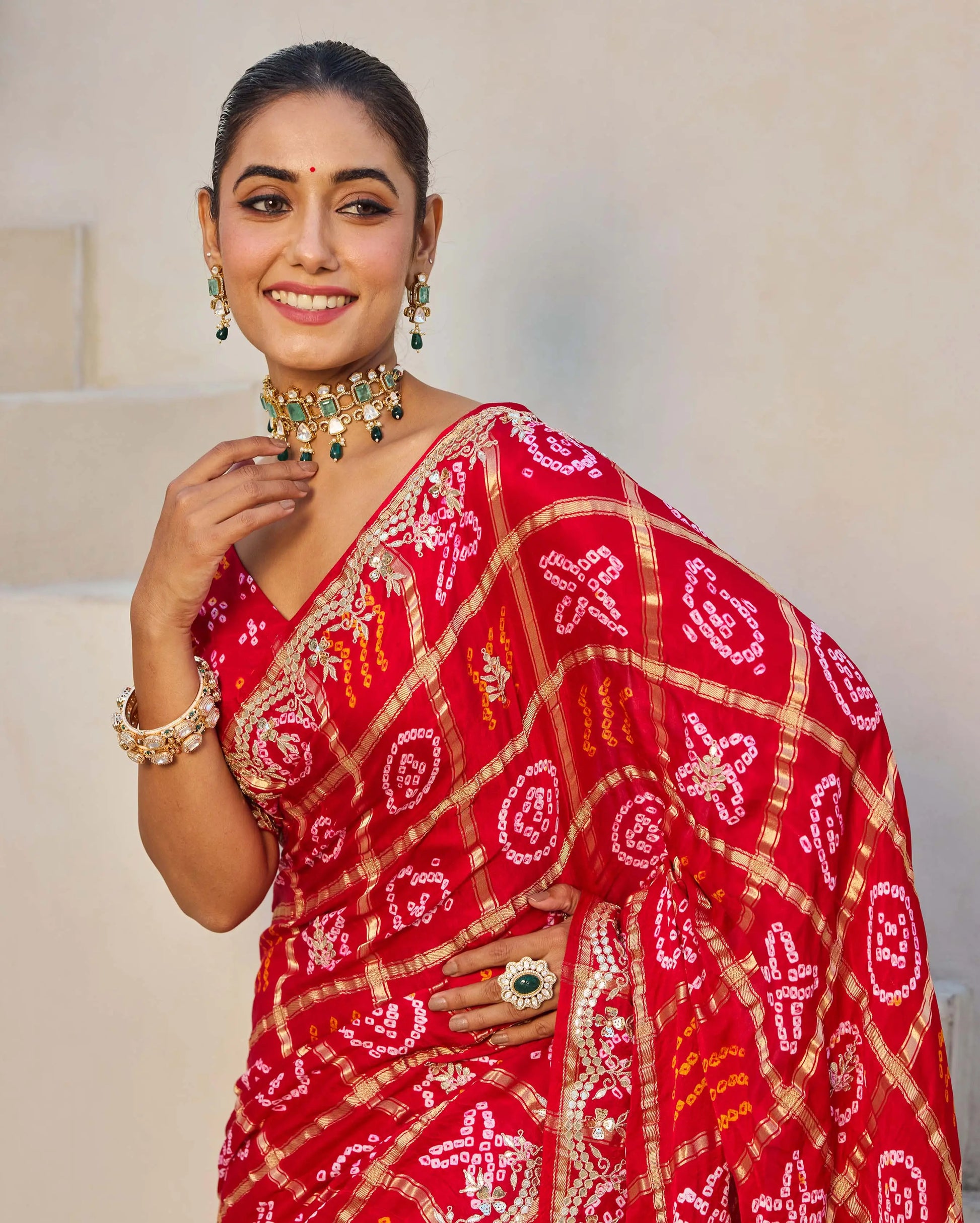 Dazzling Red Silk Bandhani Saree My Store