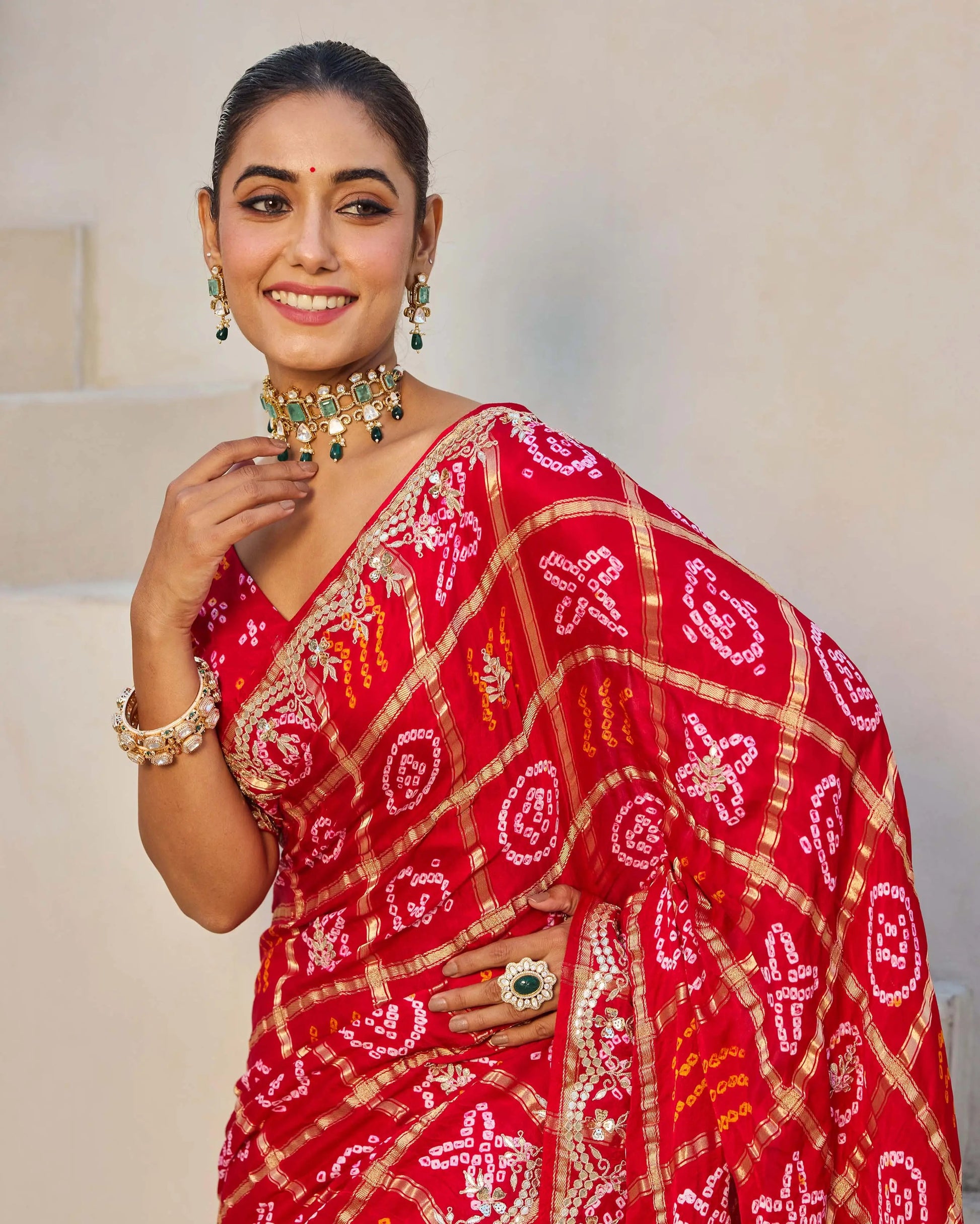 Dazzling Red Silk Bandhani Saree My Store