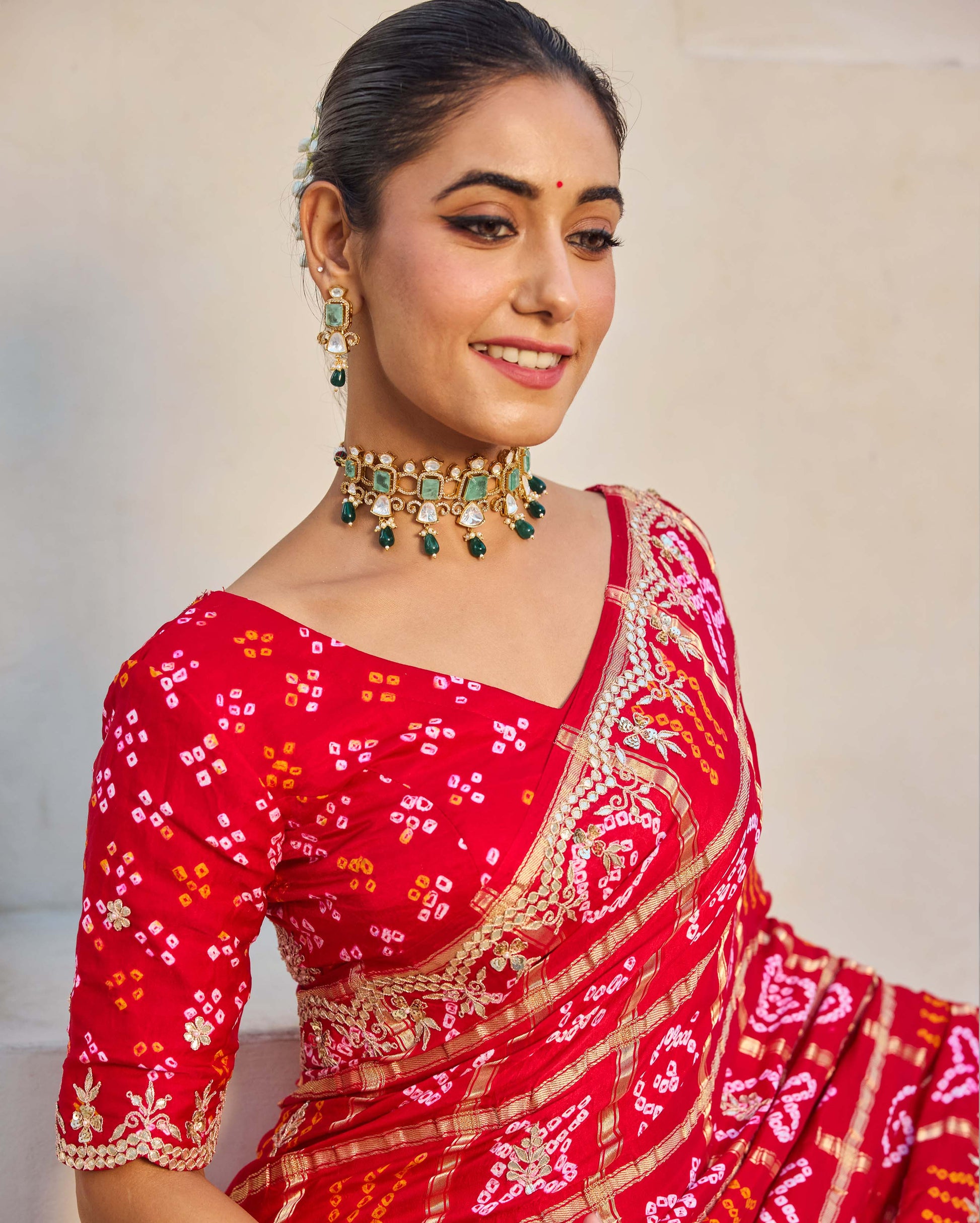 Dazzling Red Silk Bandhani Saree Quick Cart