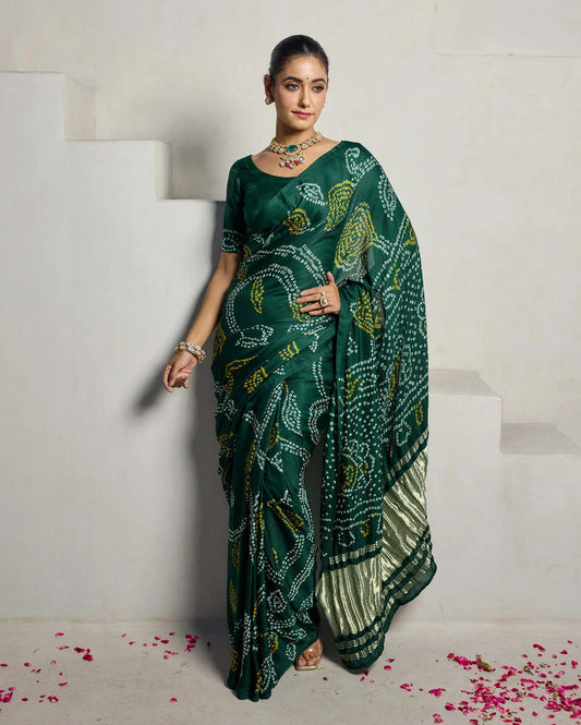 Elegance Bliss Green Silk Bandhani Saree My Store