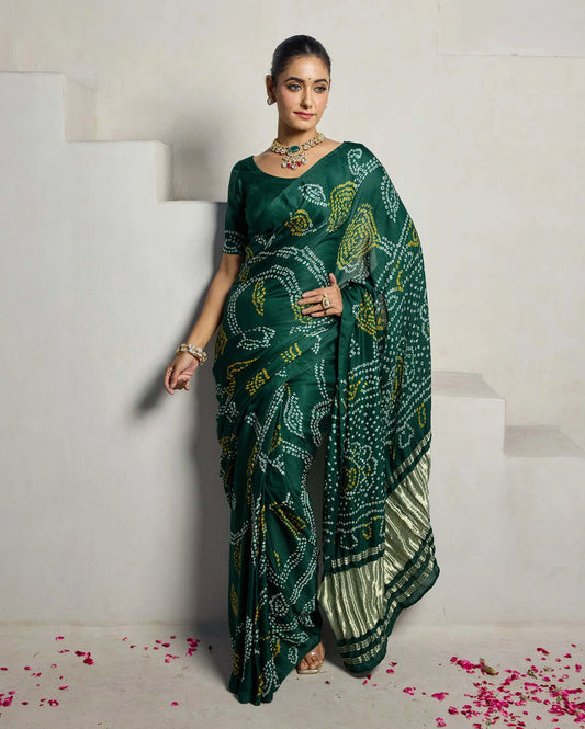 Elegance Bliss Green Silk Bandhani Saree My Store