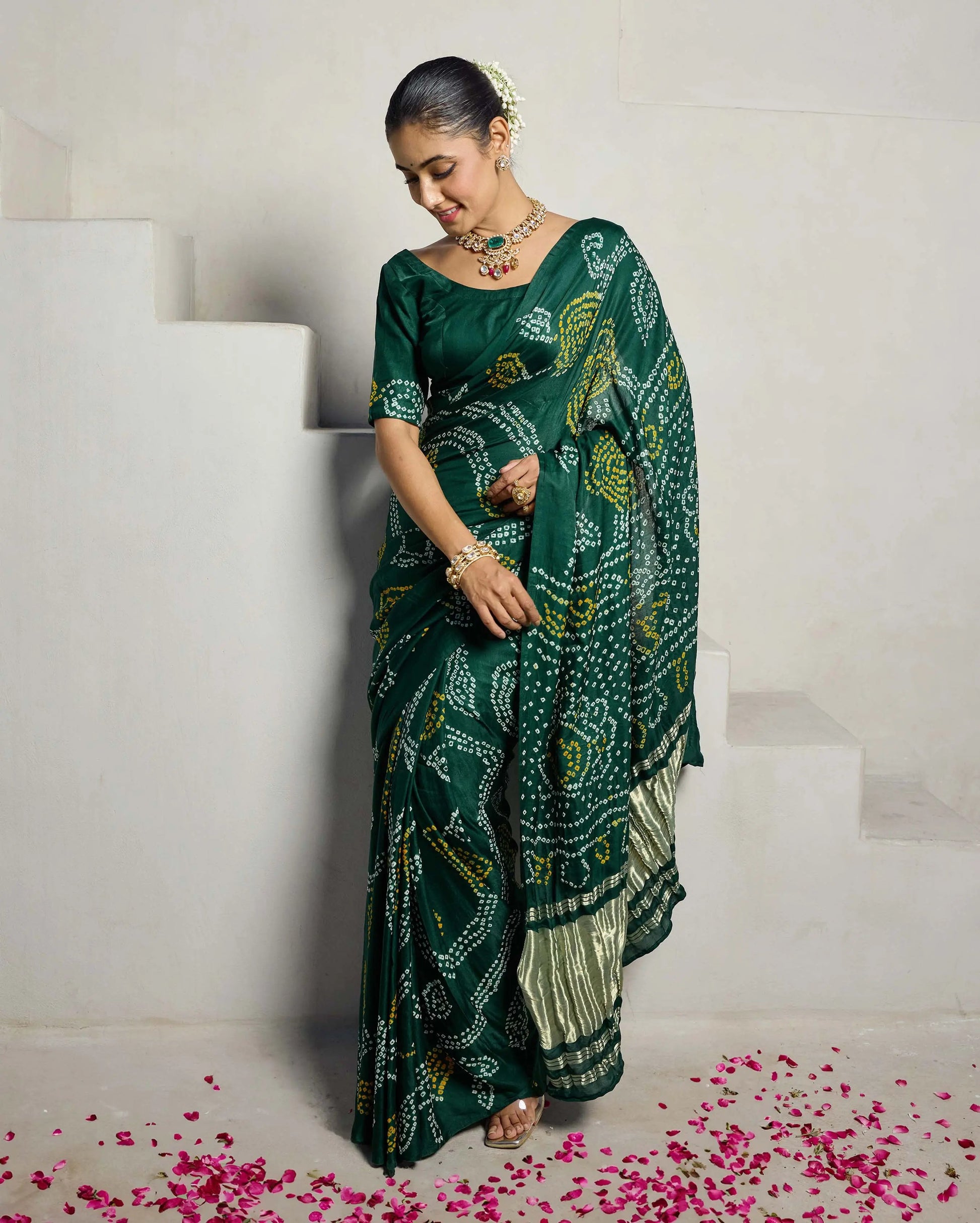 Elegance Bliss Green Silk Bandhani Saree My Store