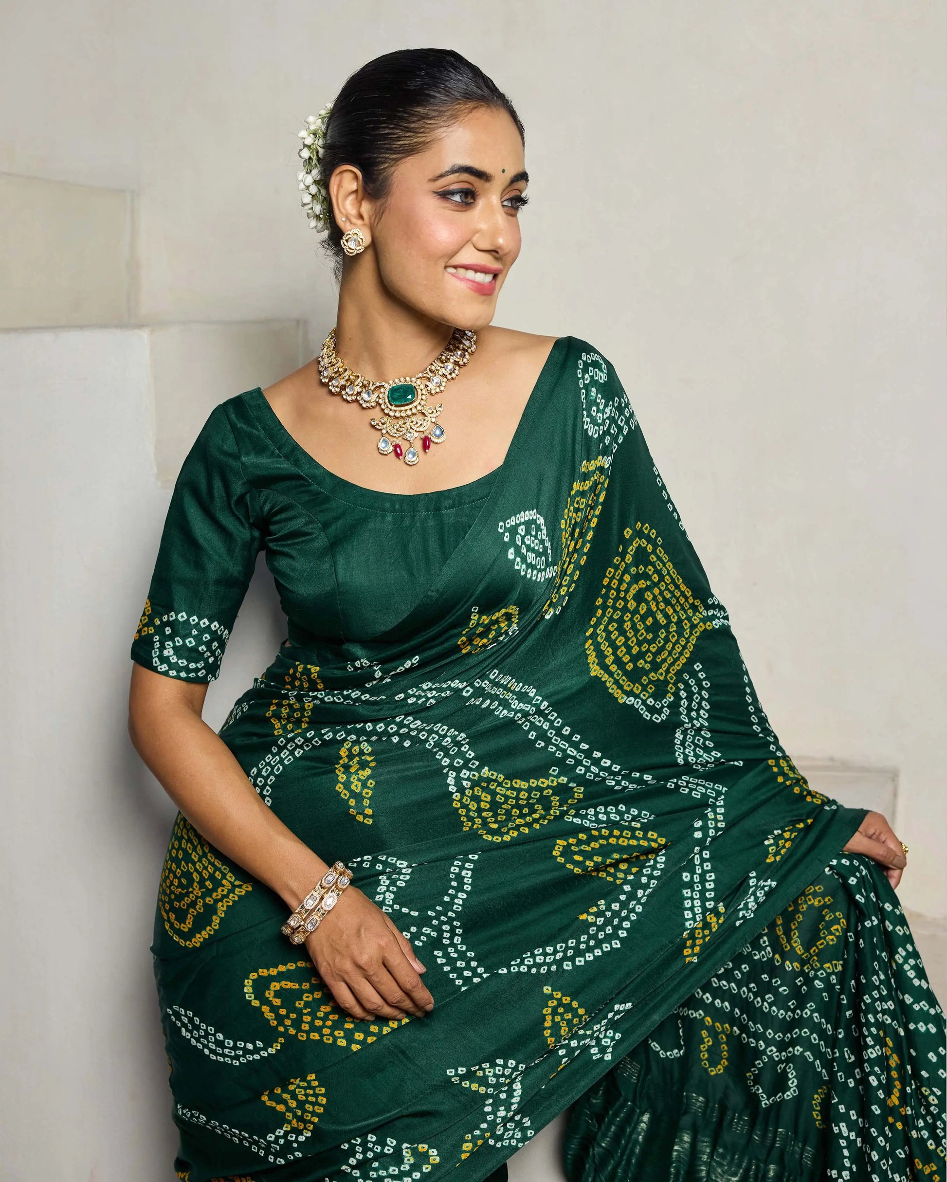 Elegance Bliss Green Silk Bandhani Saree My Store