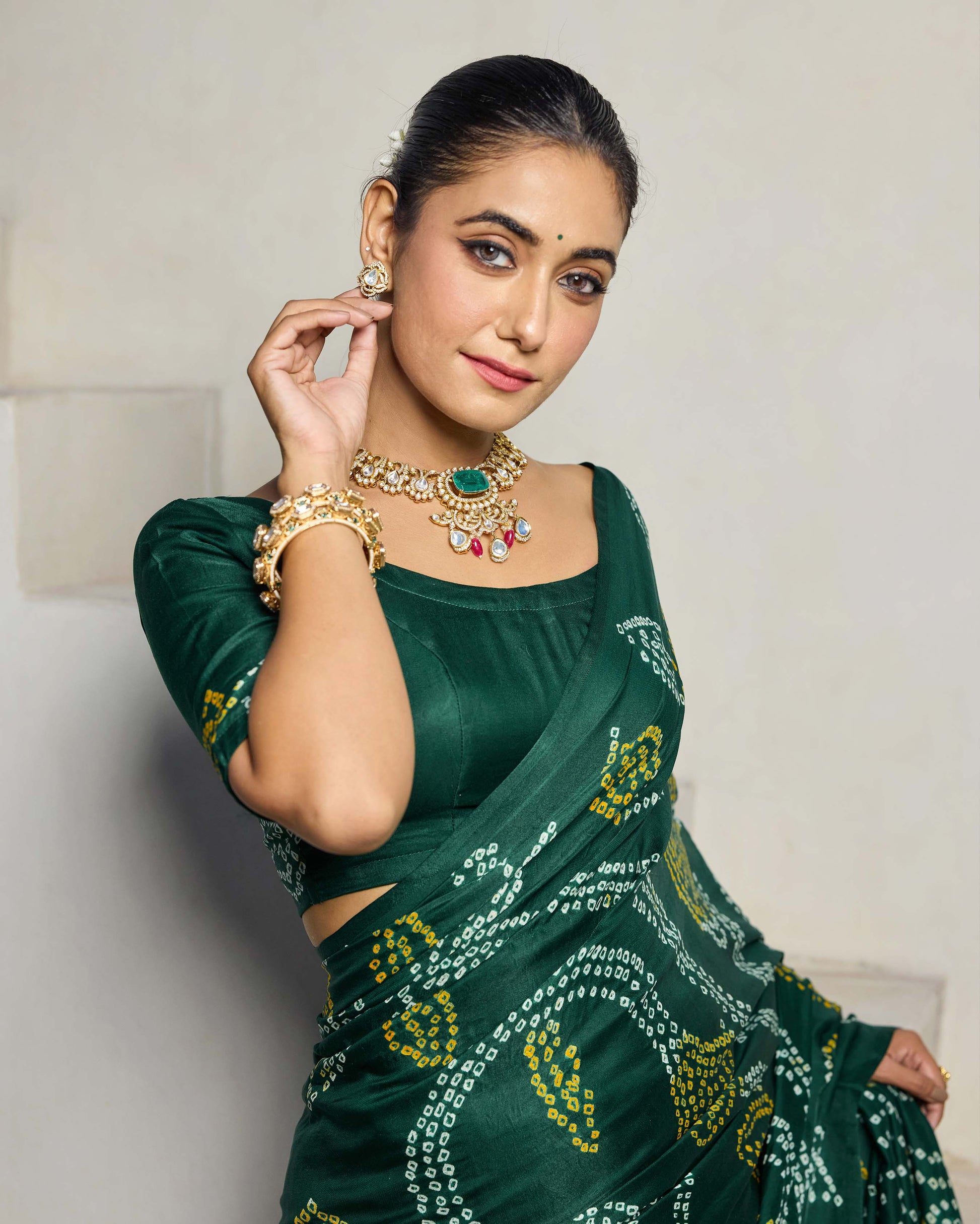 Elegance Bliss Green Silk Bandhani Saree Quick Cart