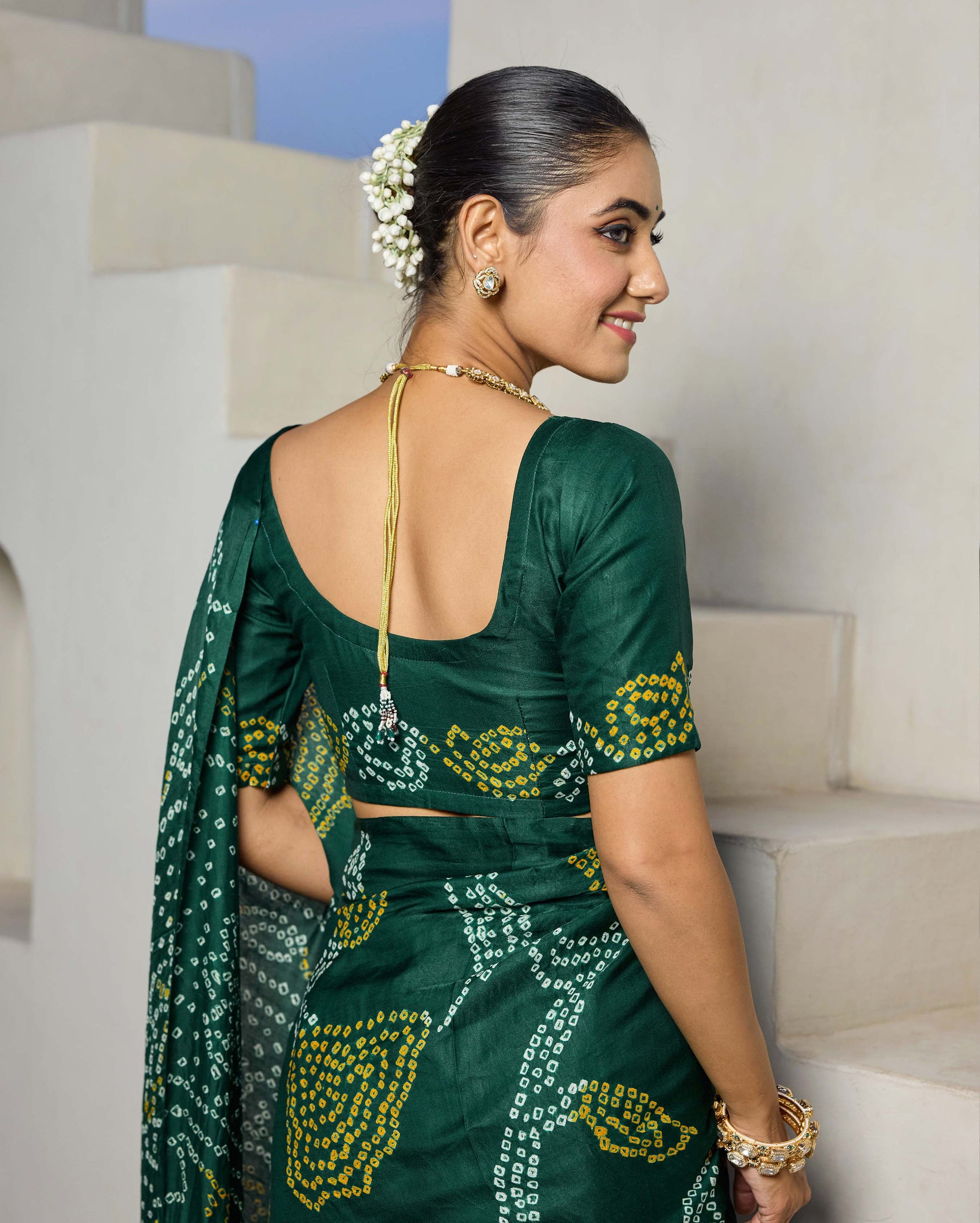 Elegance Bliss Green Silk Bandhani Saree Quick Cart