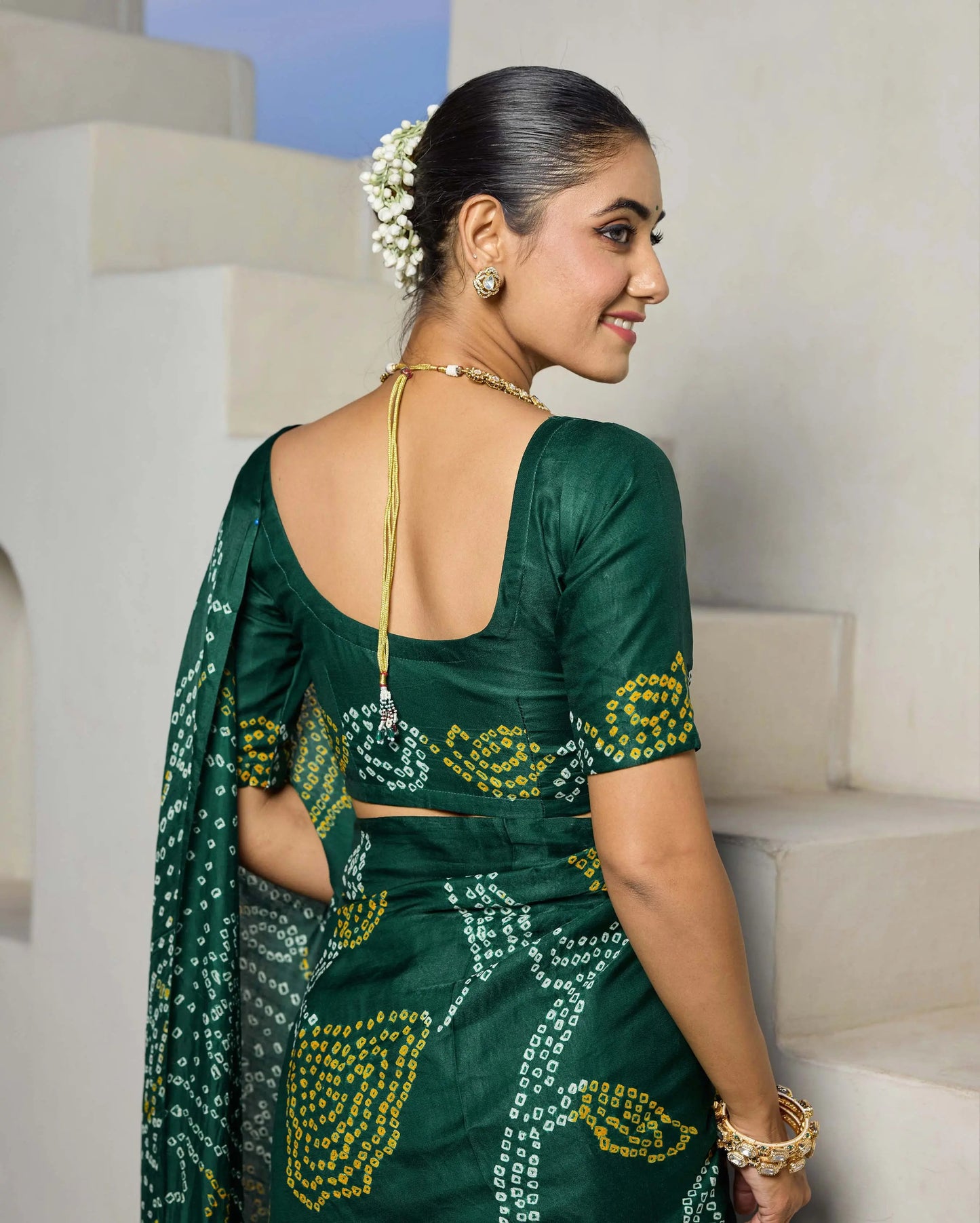 Elegance Bliss Green Silk Bandhani Saree My Store