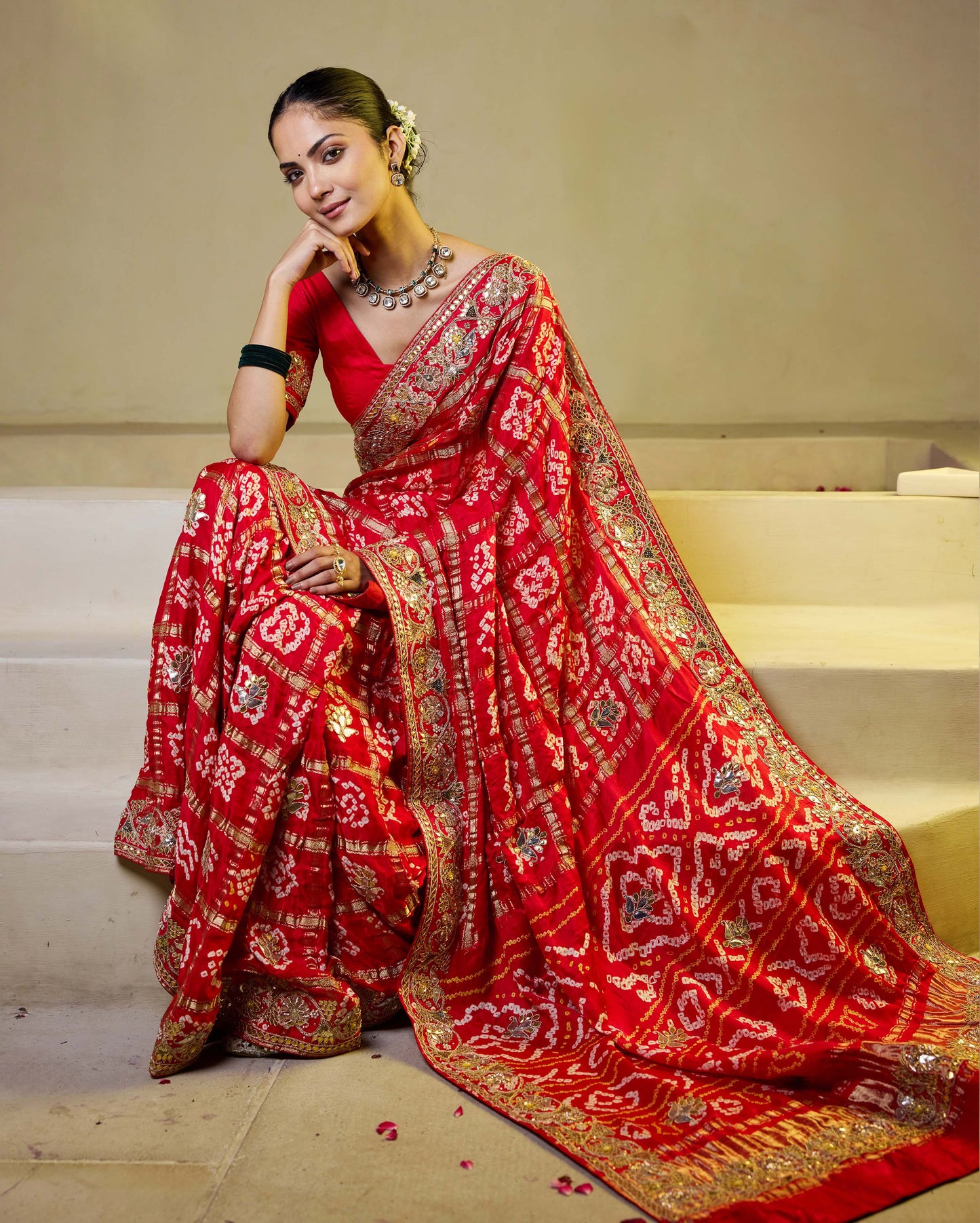 Divine Red Silk Bandhani Saree Quick Cart