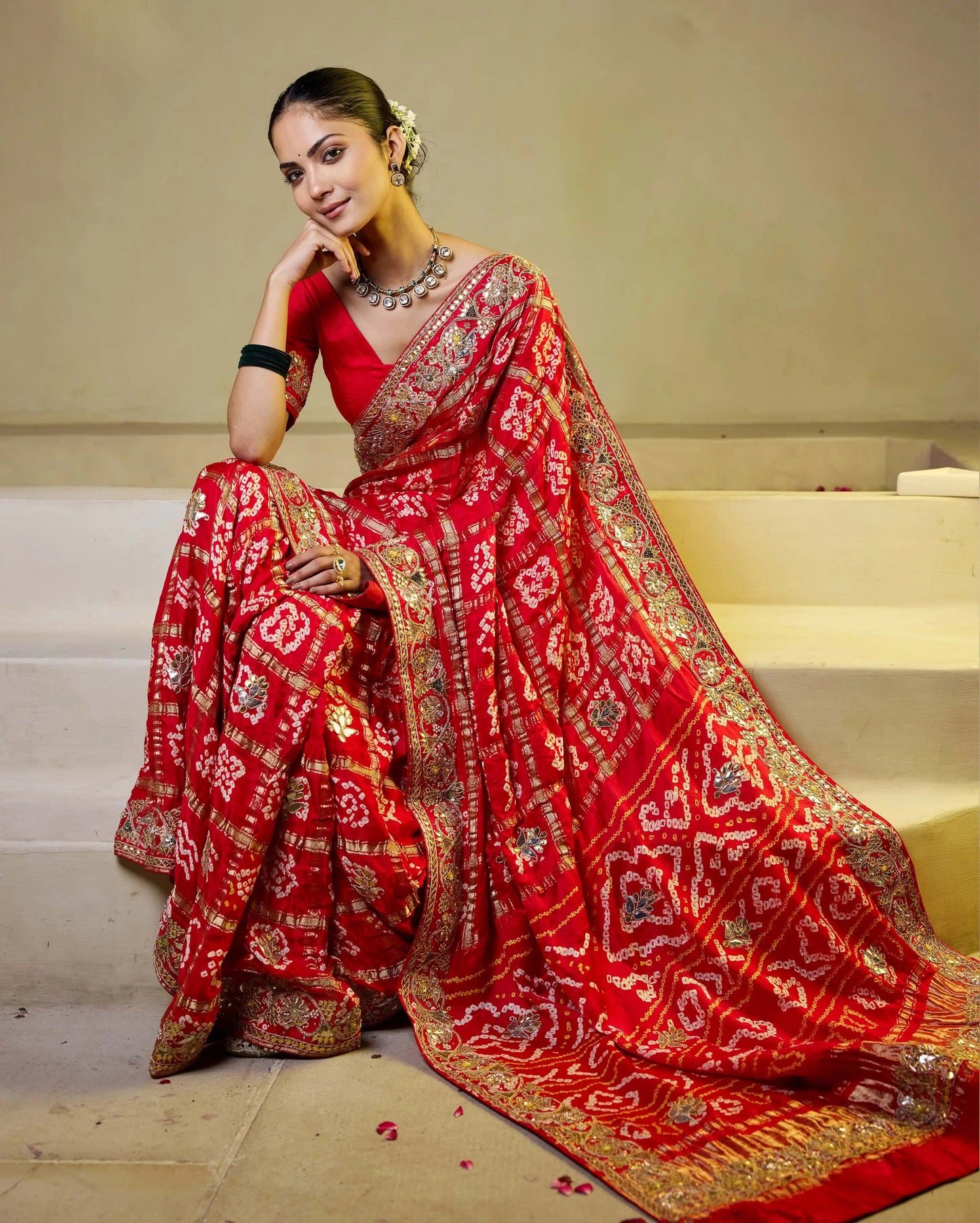 Divine Red Silk Bandhani Saree My Store
