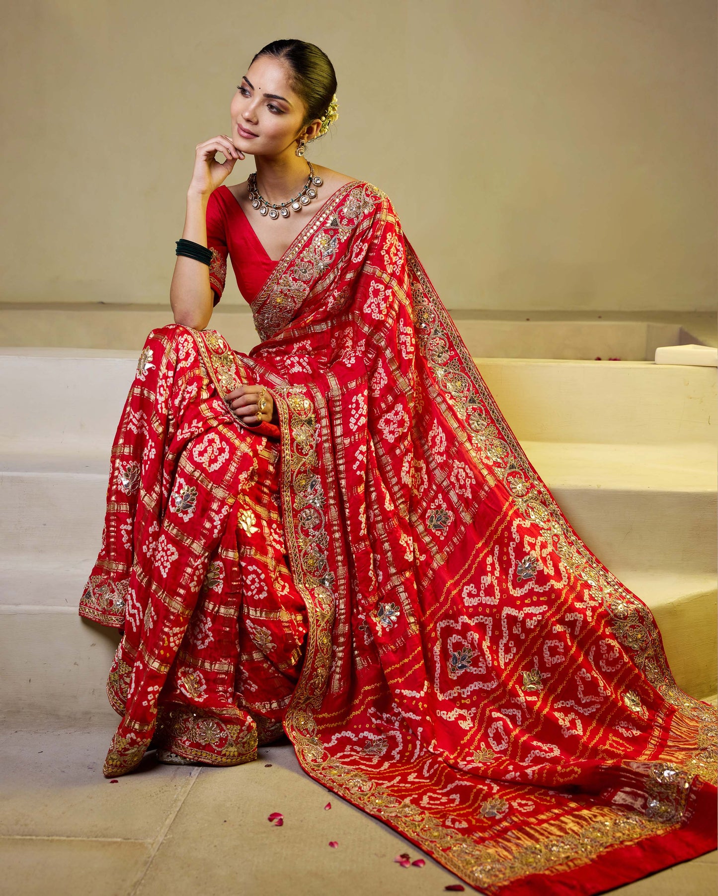 Divine Red Silk Bandhani Saree Quick Cart