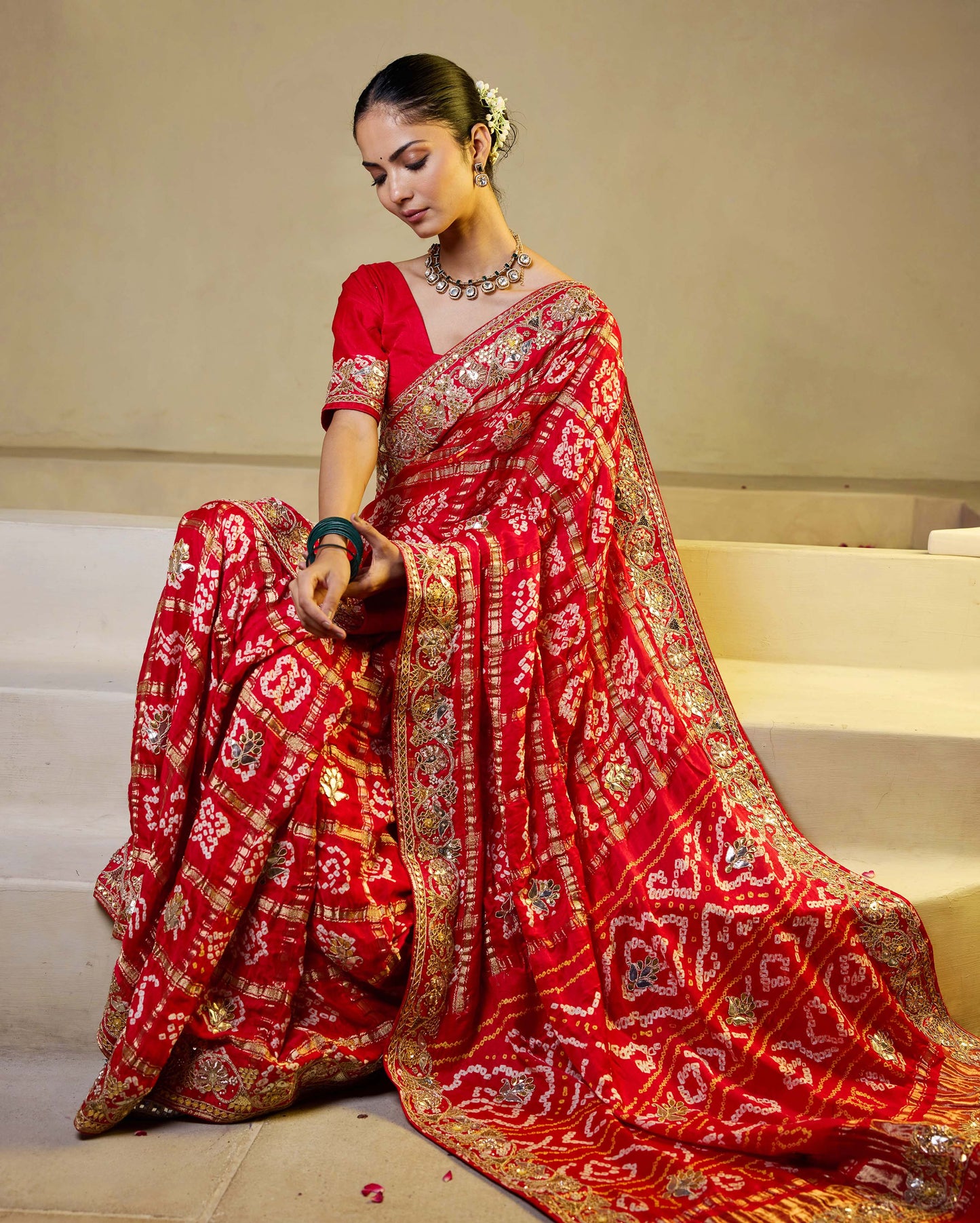 Divine Red Silk Bandhani Saree Quick Cart