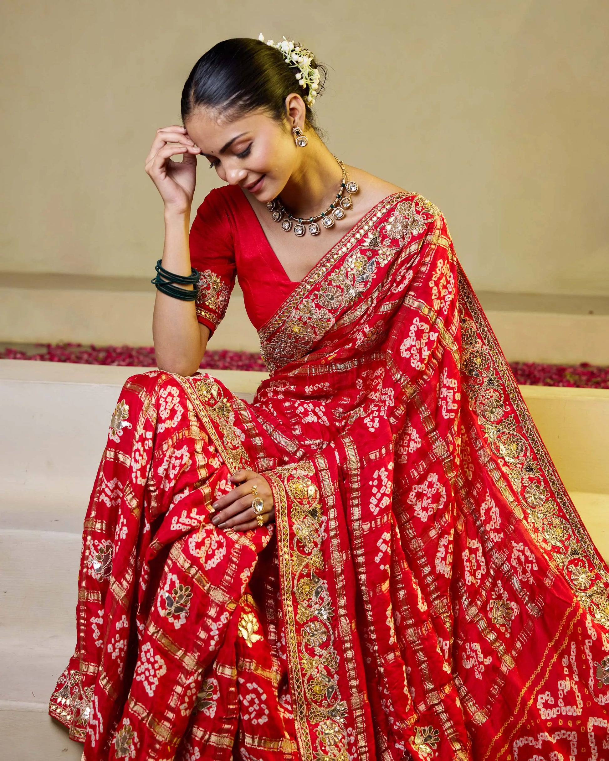 Divine Red Silk Bandhani Saree My Store