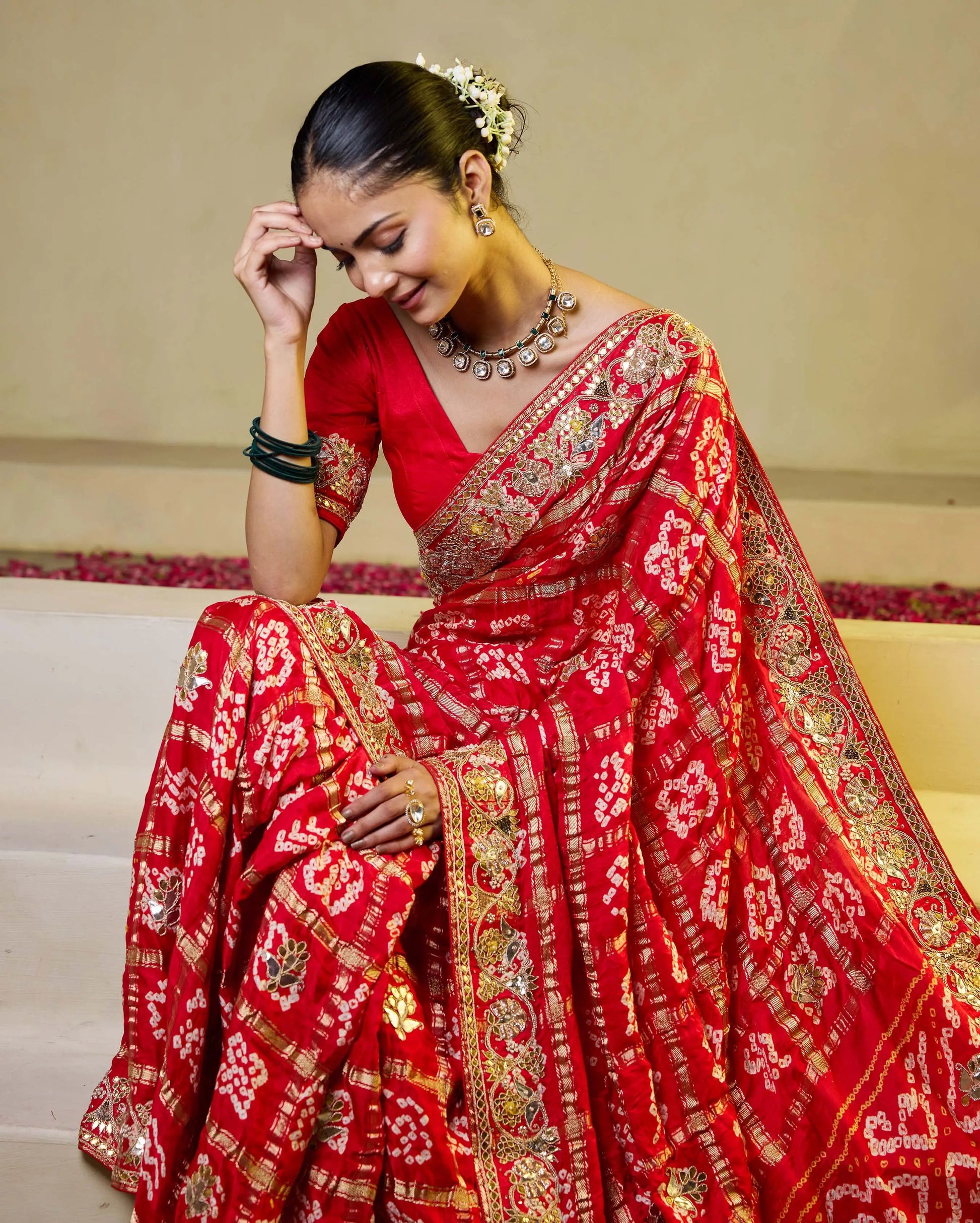 Divine Red Silk Bandhani Saree My Store