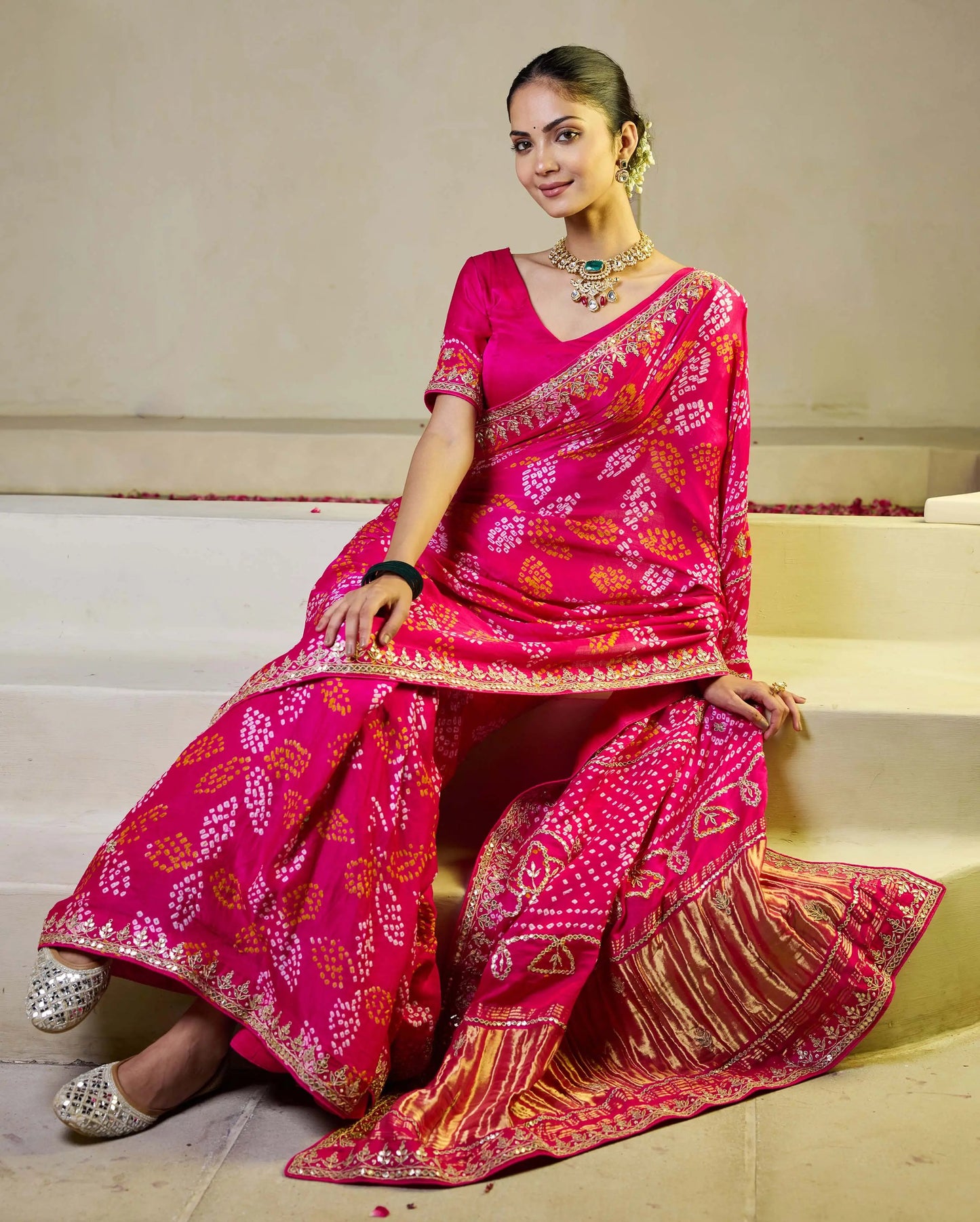 Rangoli Pink Silk Bandhani Saree My Store