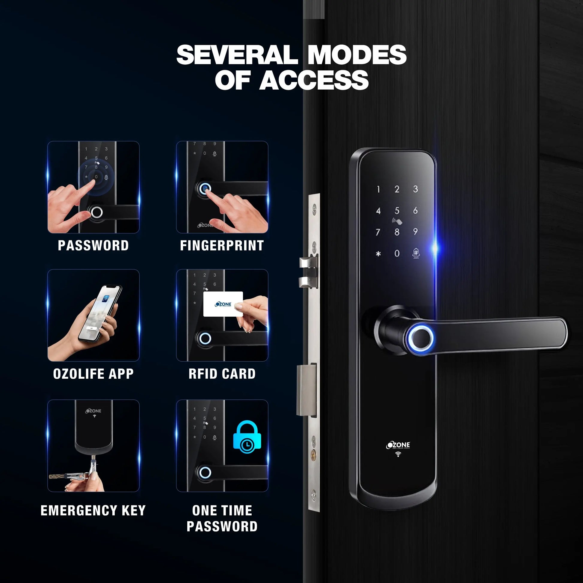 Ozone OZ-FDL-04 STD Morphy Eco Smart Door Lock with 3-way access  Door Thickness: 35-80 mm