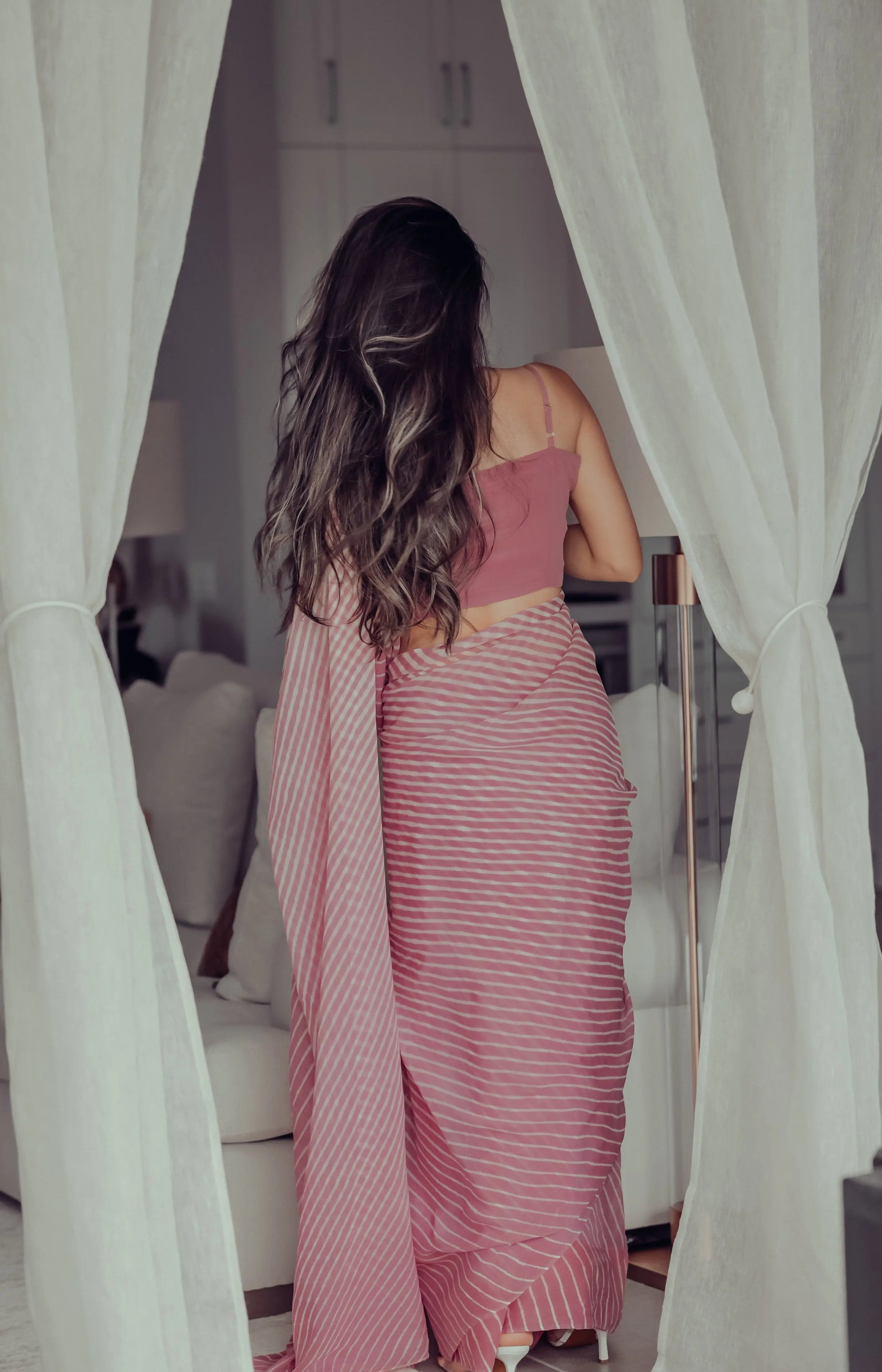 Sophia Dusty Pink Leheriya Pure Chiffon Saree My Store