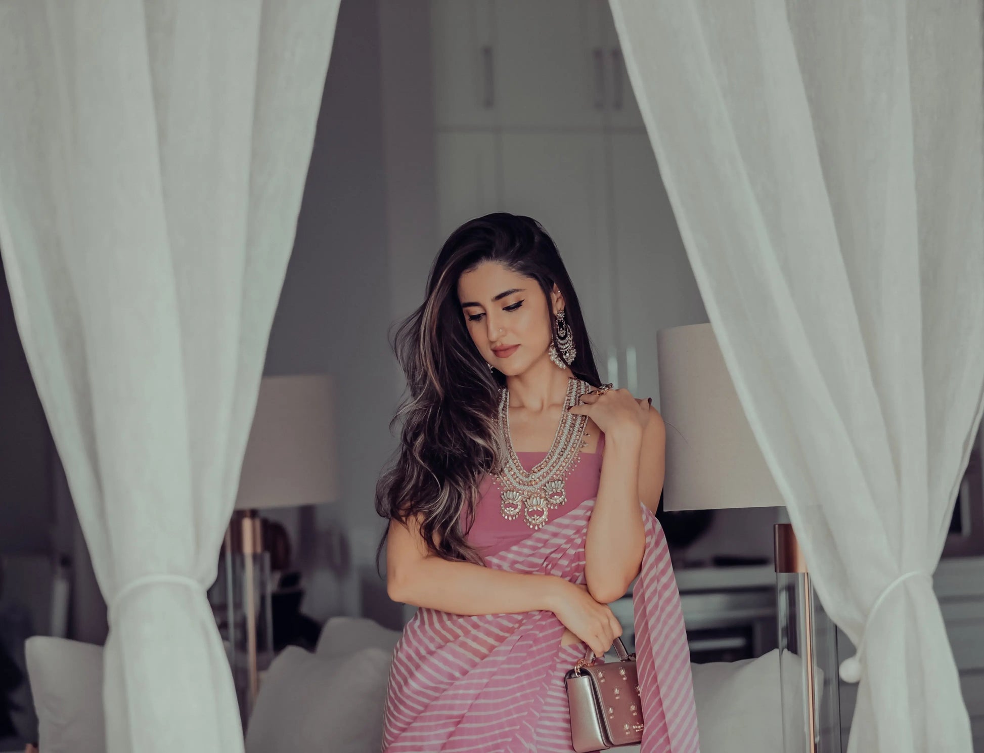 Sophia Dusty Pink Leheriya Pure Chiffon Saree My Store