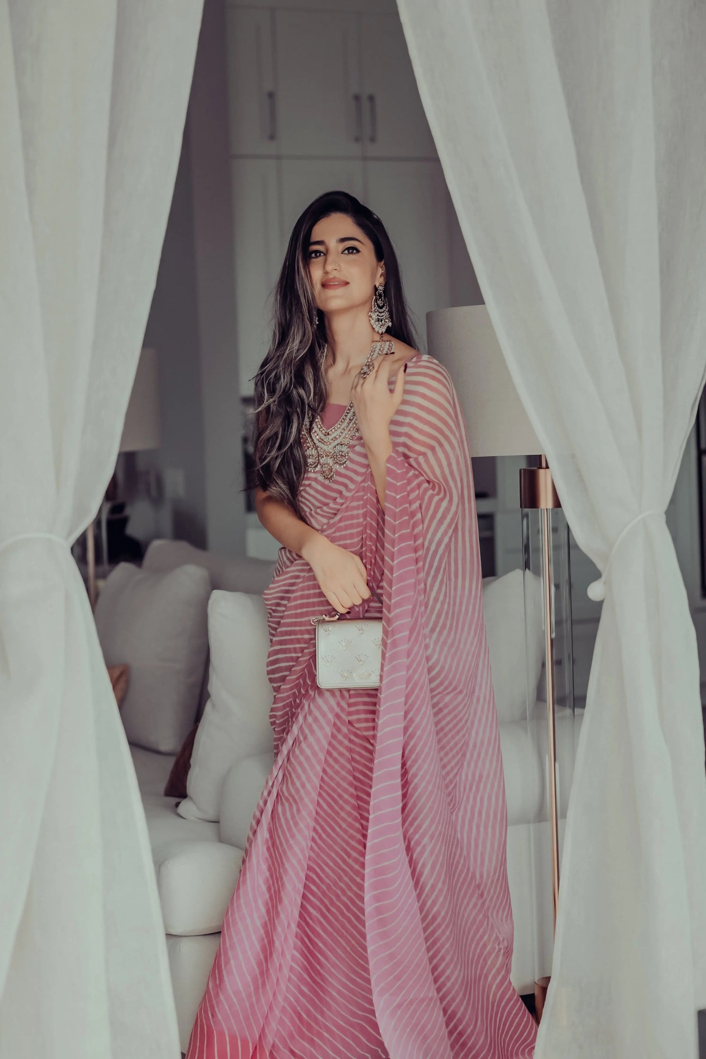 Sophia Dusty Pink Leheriya Pure Chiffon Saree My Store