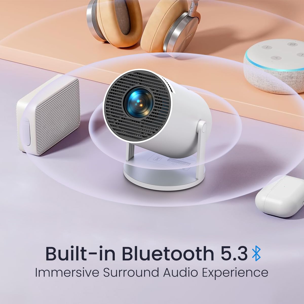 Portronics Beem 440 Smart LED Projector with 720p HD Resolution, Rotatable Design, Built-in Streaming White