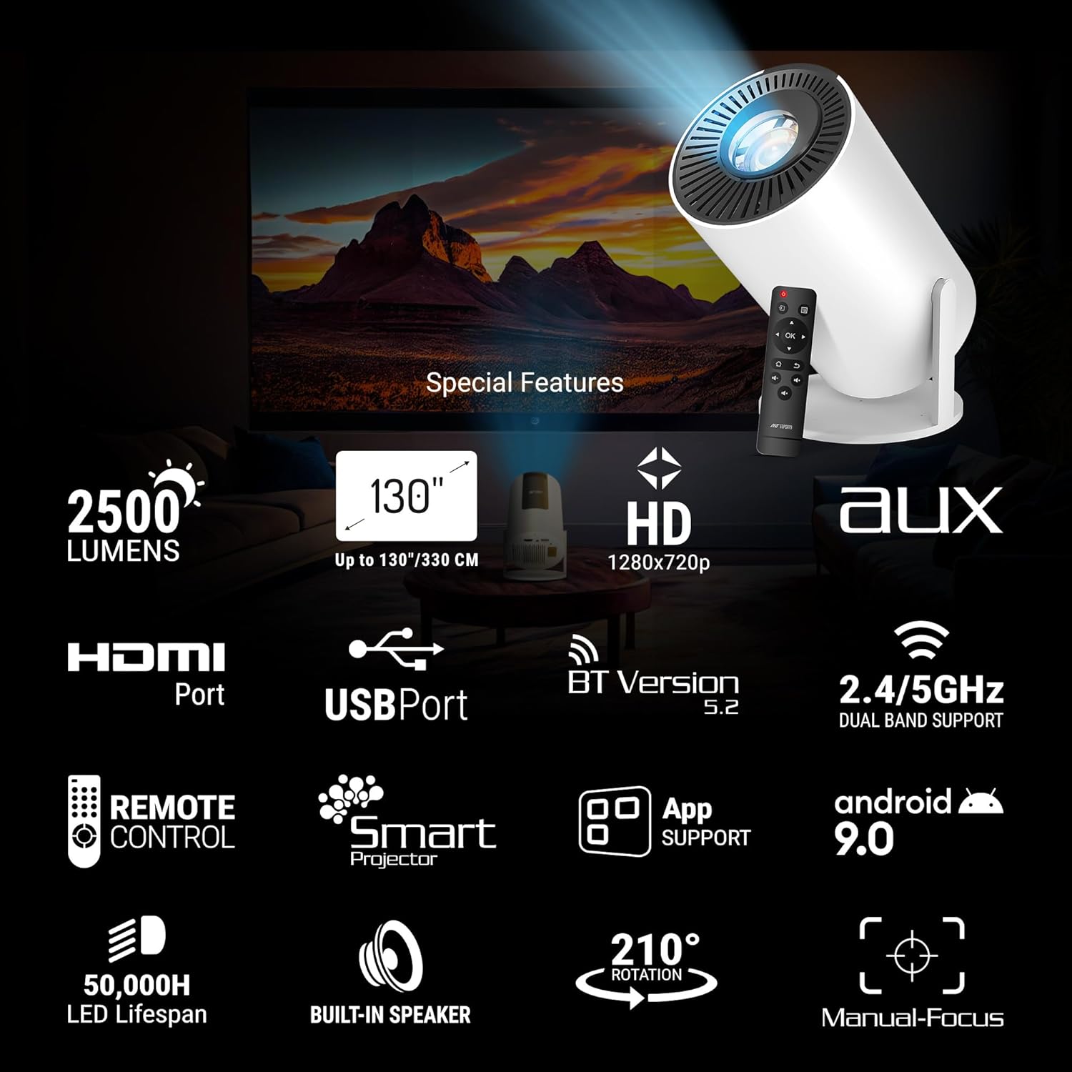 Ant Esports Projector VIEW521 USB  HDMI