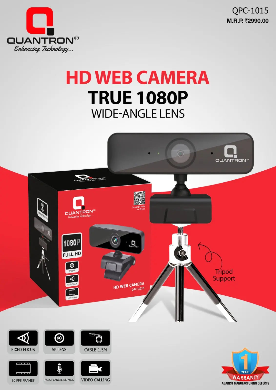 Quantron QPC-1015 1080P 5MP Full HD USB Webcam