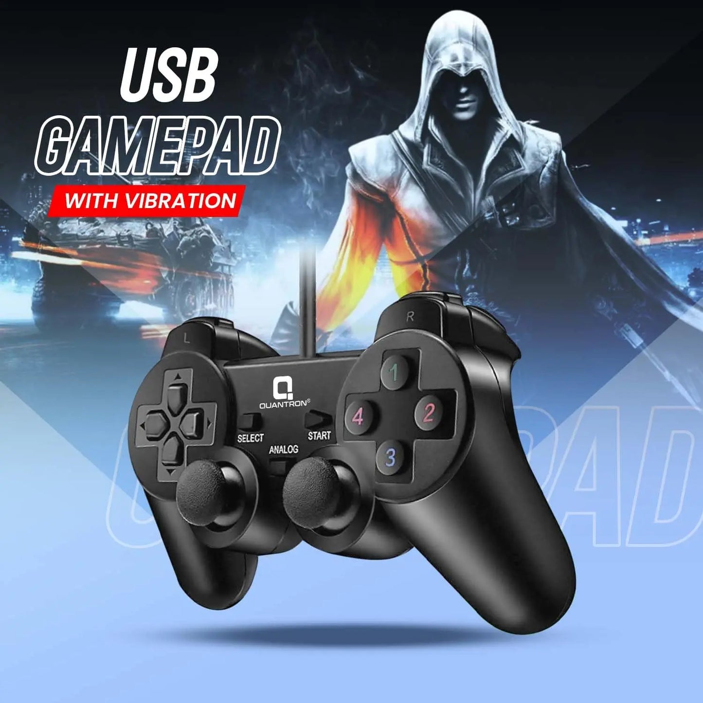 Quantron QGP-1800 USB Wired Gamepad With Vibration mode  Accurate Joysticks Black