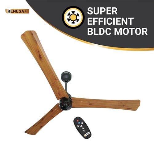 Atomberg Renesa+ 1400 mm BLDC Motor with Remote 3 Blade Ceiling Fan  Golden Oak Wood
