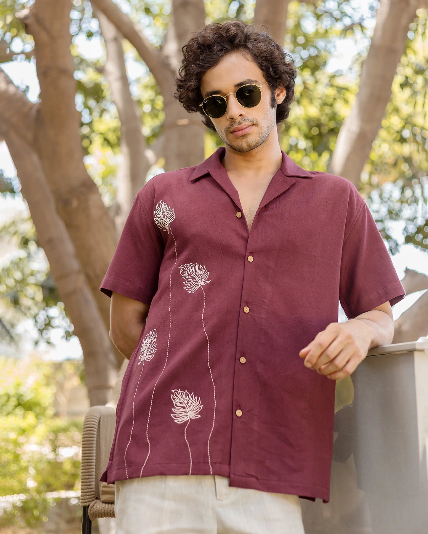 Logan Brown Embroidered Slub Shirt My Store