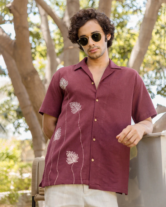 Logan Brown Embroidered Slub Shirt My Store