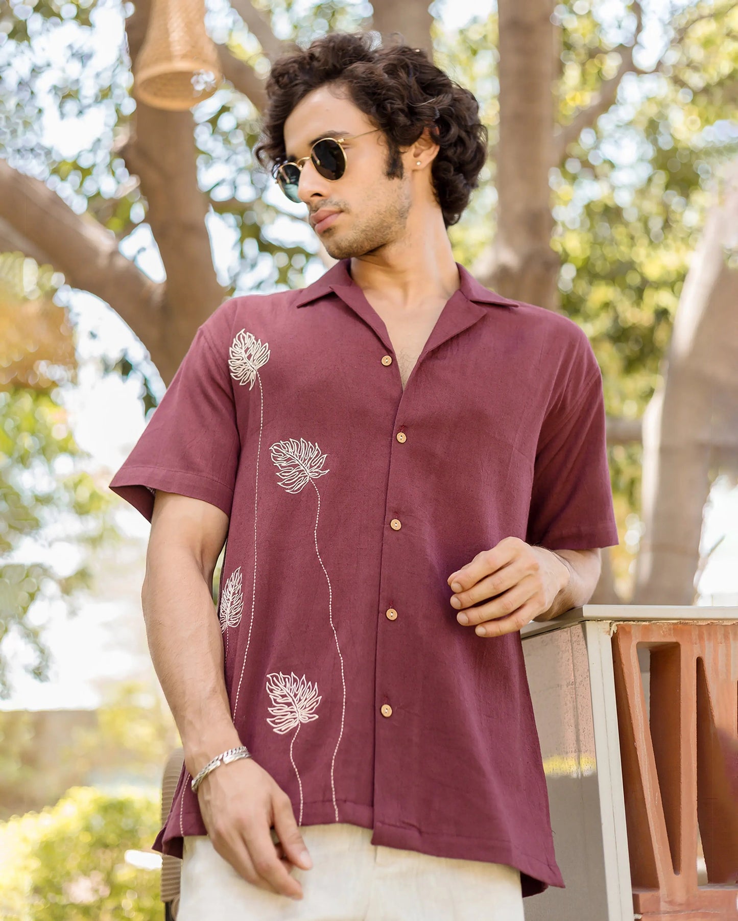 Logan Brown Embroidered Slub Shirt My Store