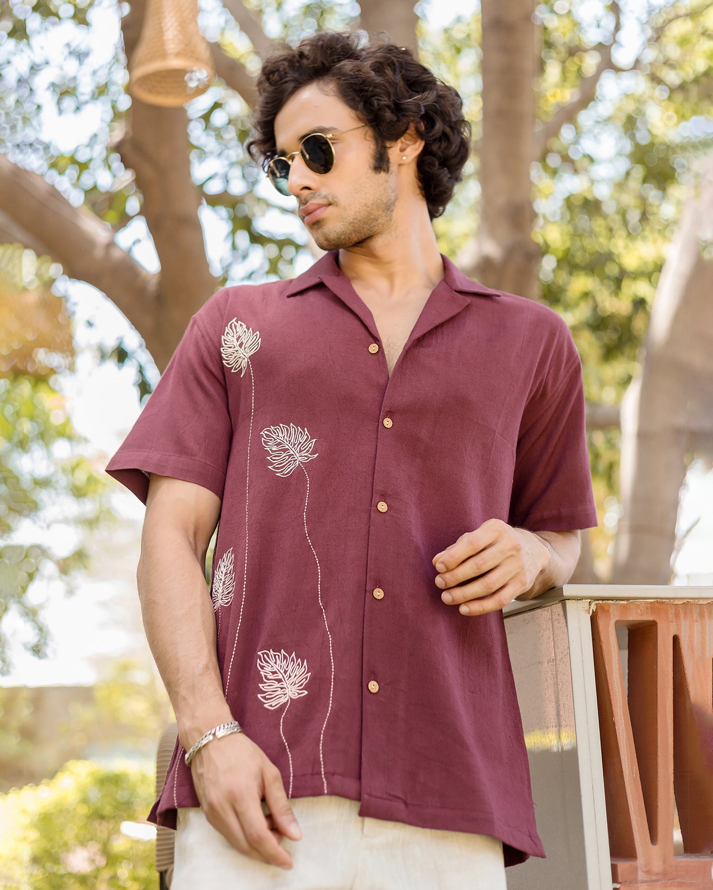 Logan Brown Embroidered Slub Shirt My Store