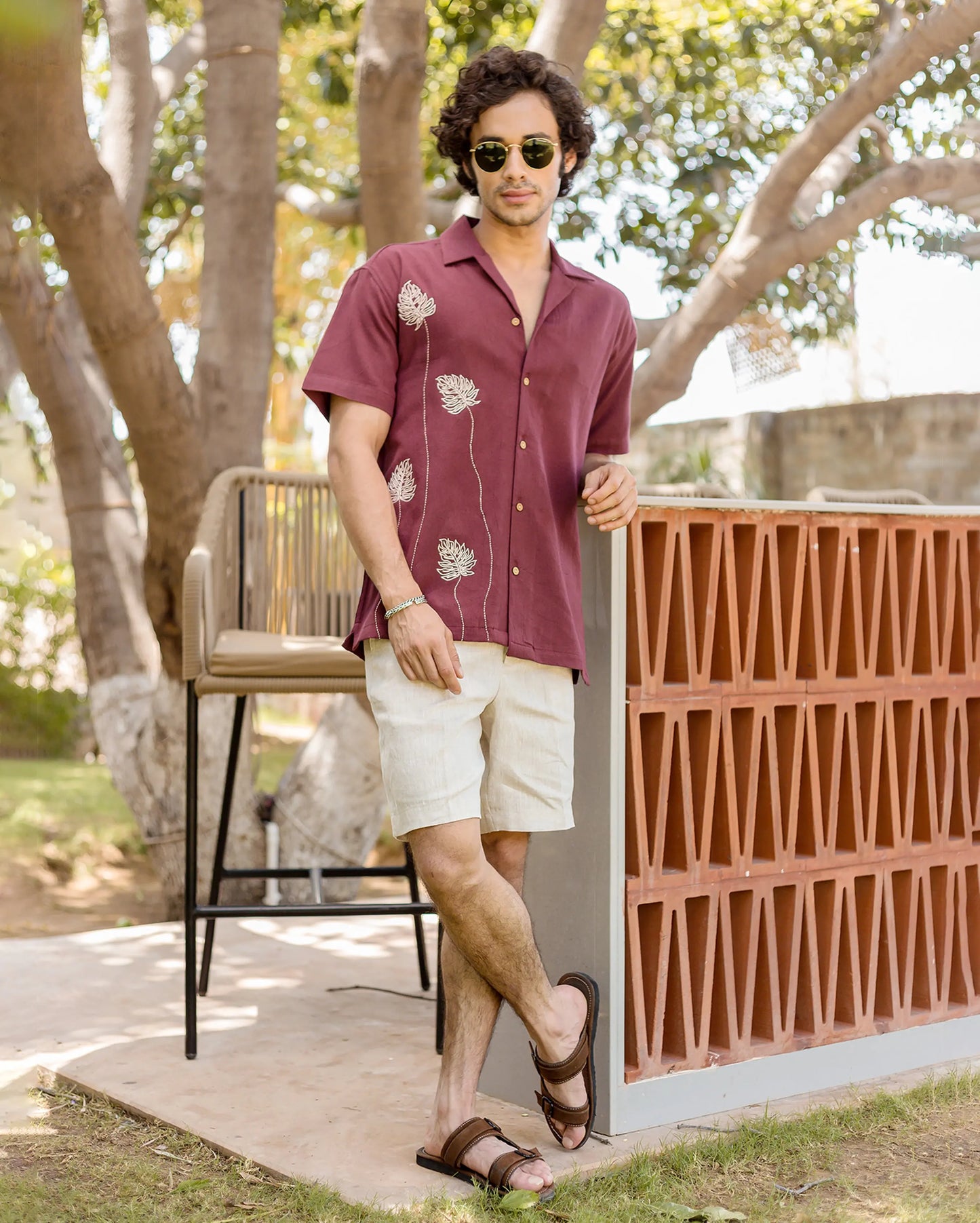 Logan Brown Embroidered Slub Shirt My Store