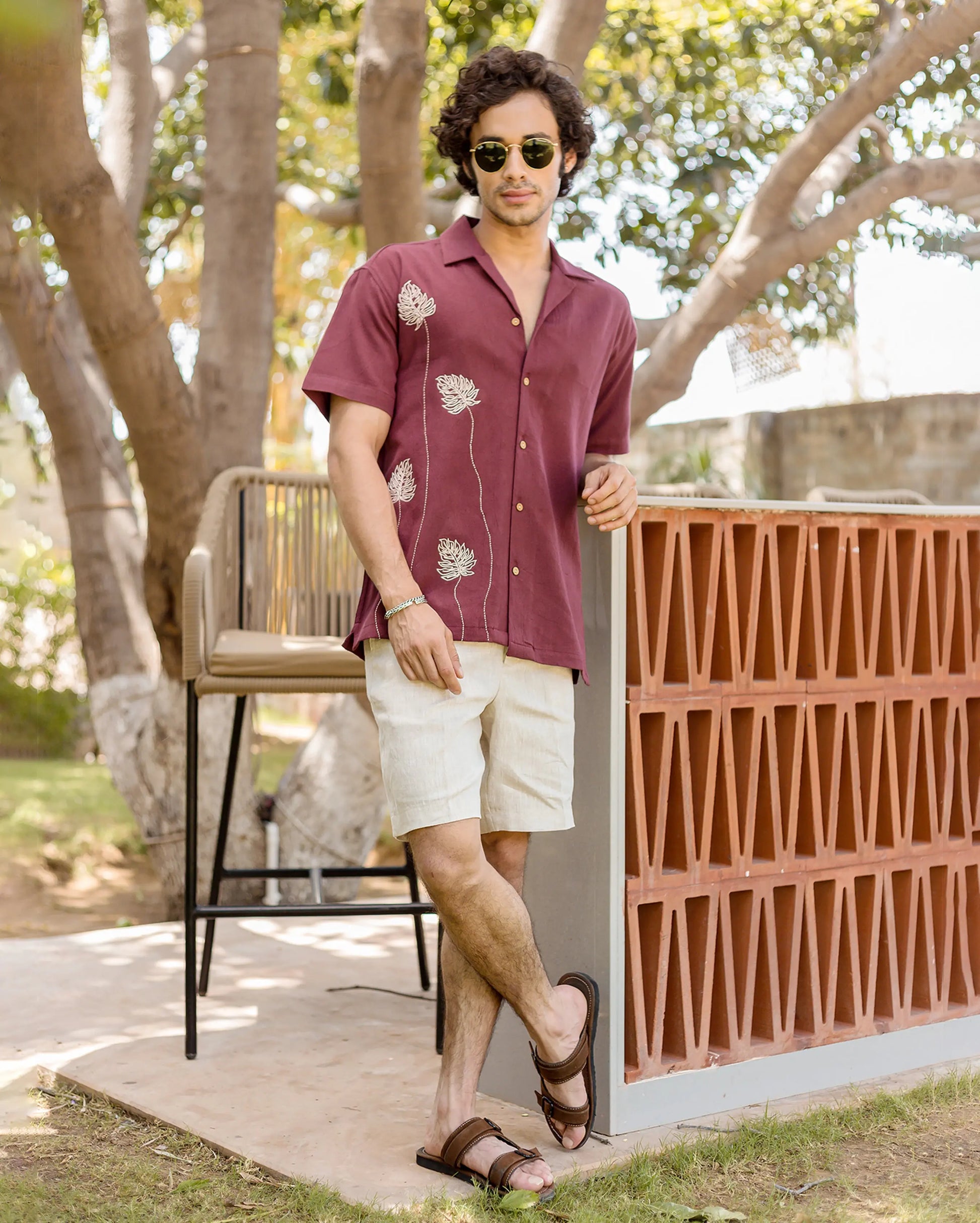 Logan Brown Embroidered Slub Shirt My Store