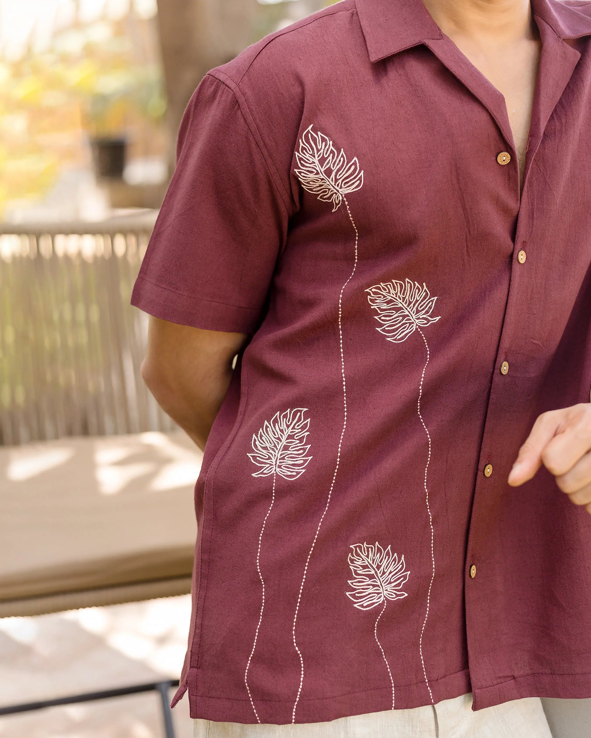 Logan Brown Embroidered Slub Shirt My Store