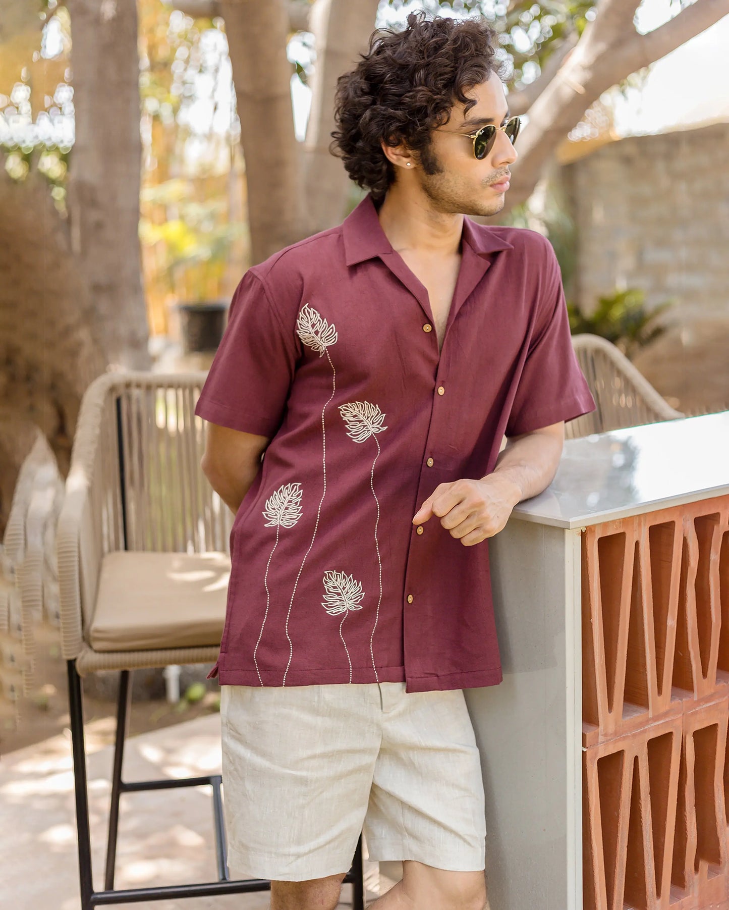 Logan Brown Embroidered Slub Shirt My Store