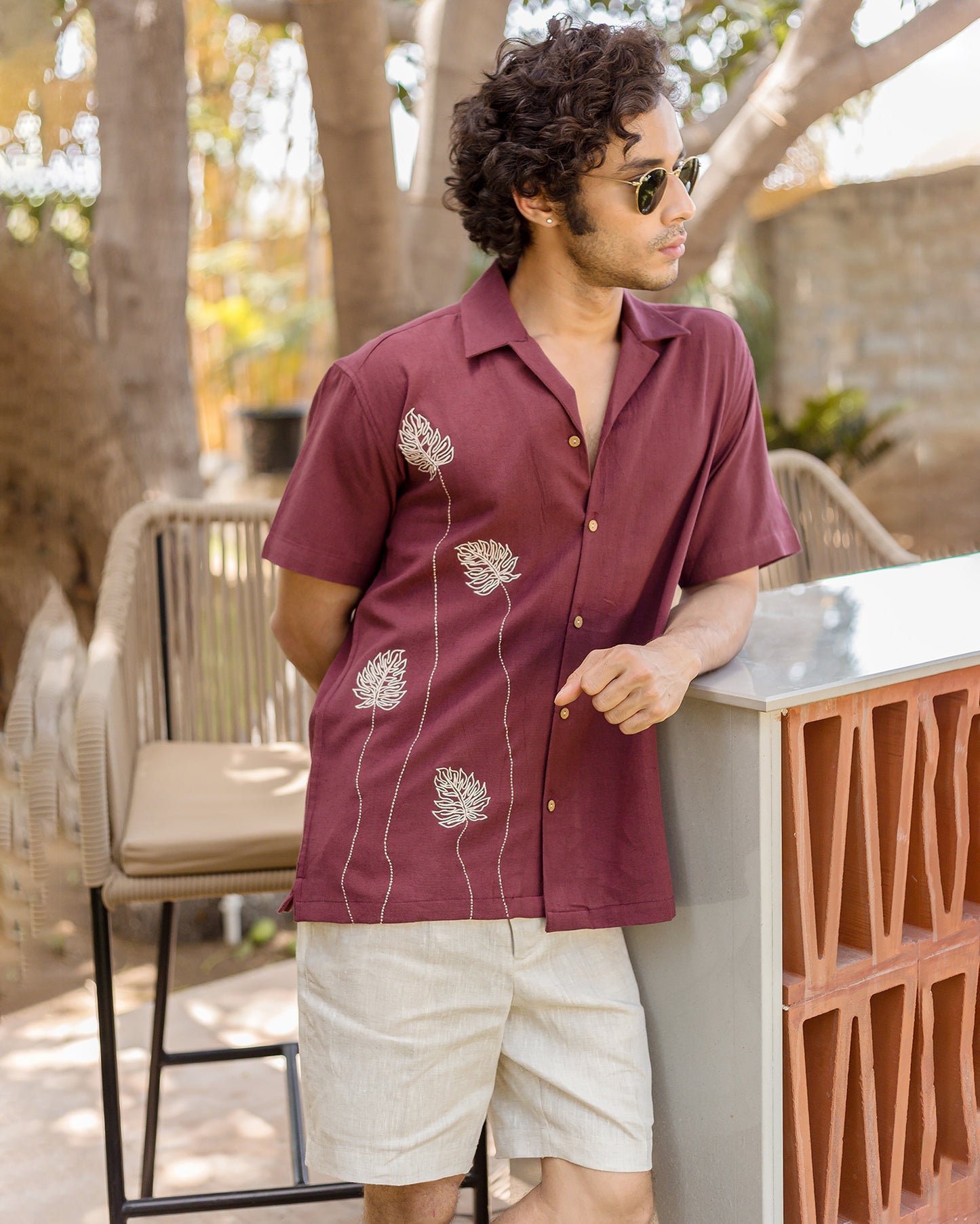 Logan Brown Embroidered Slub Shirt My Store