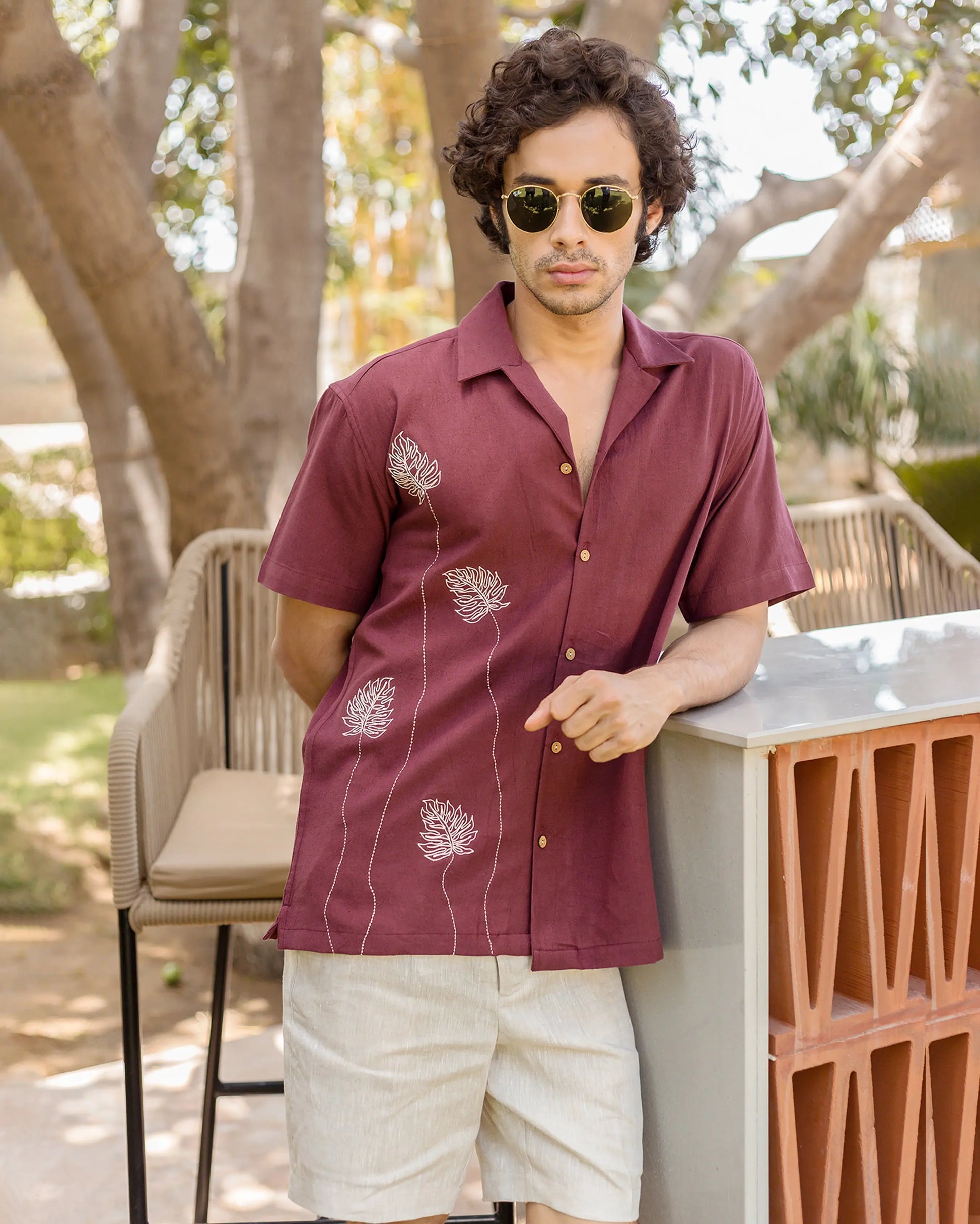 Logan Brown Embroidered Slub Shirt My Store