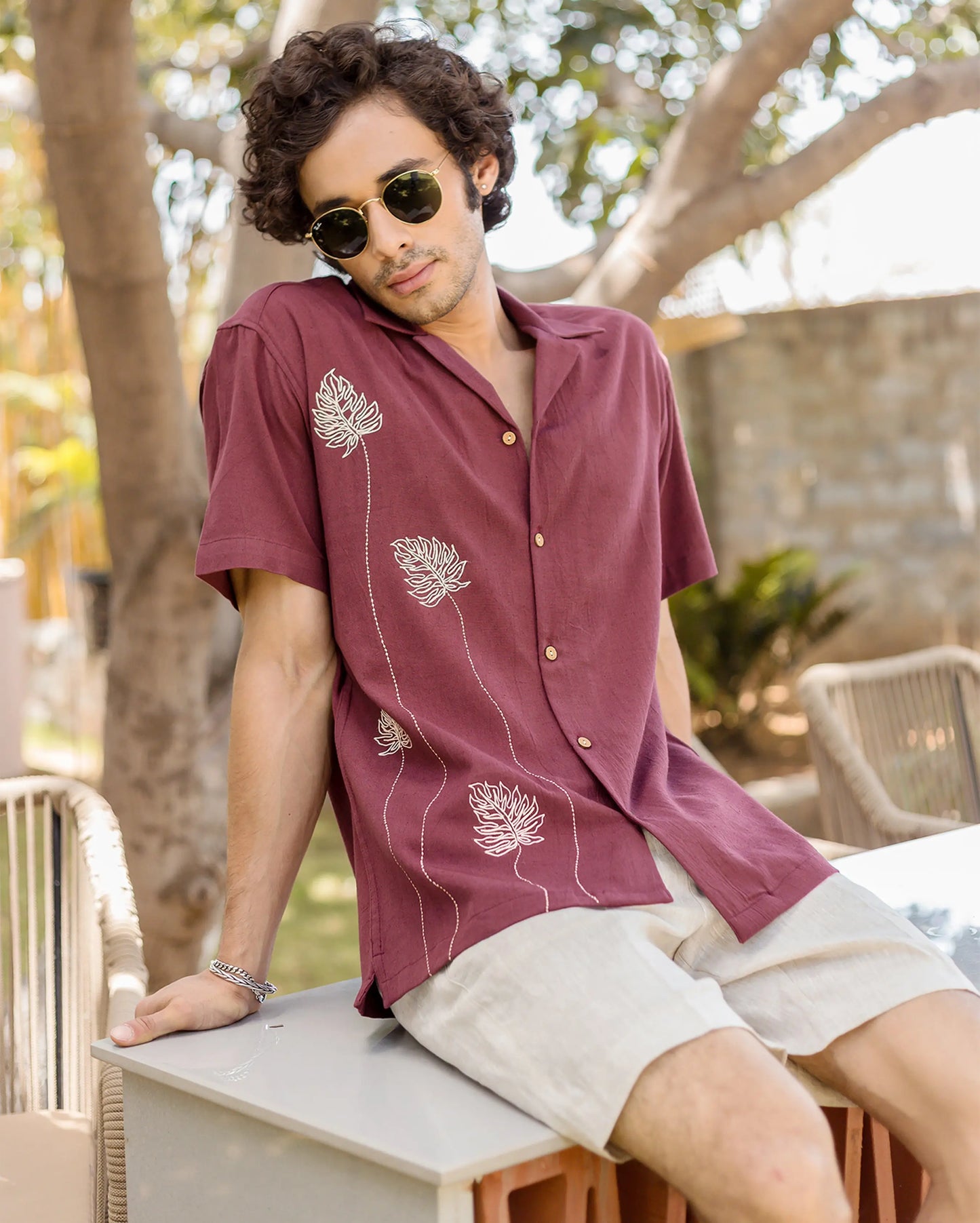 Logan Brown Embroidered Slub Shirt My Store