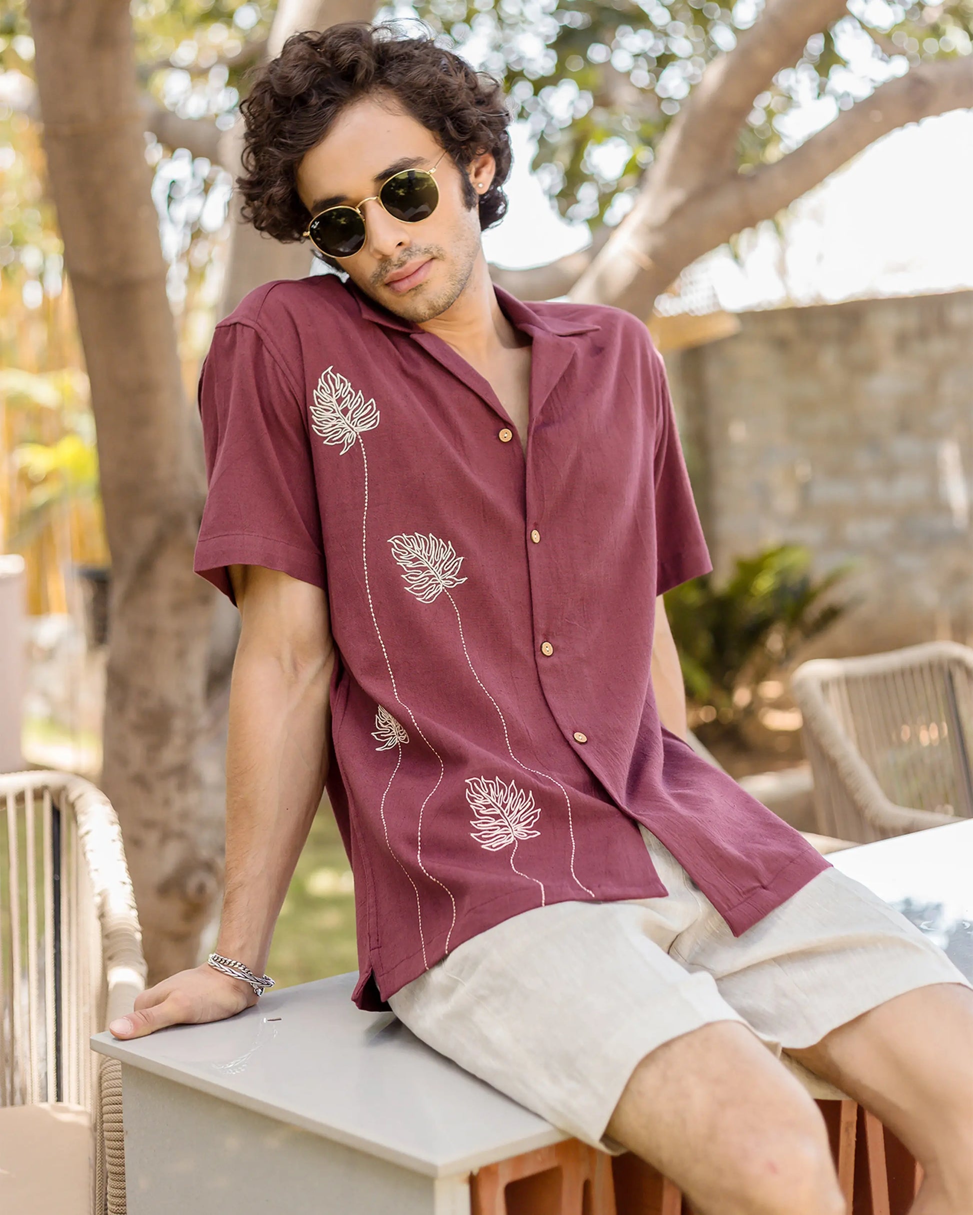 Logan Brown Embroidered Slub Shirt My Store