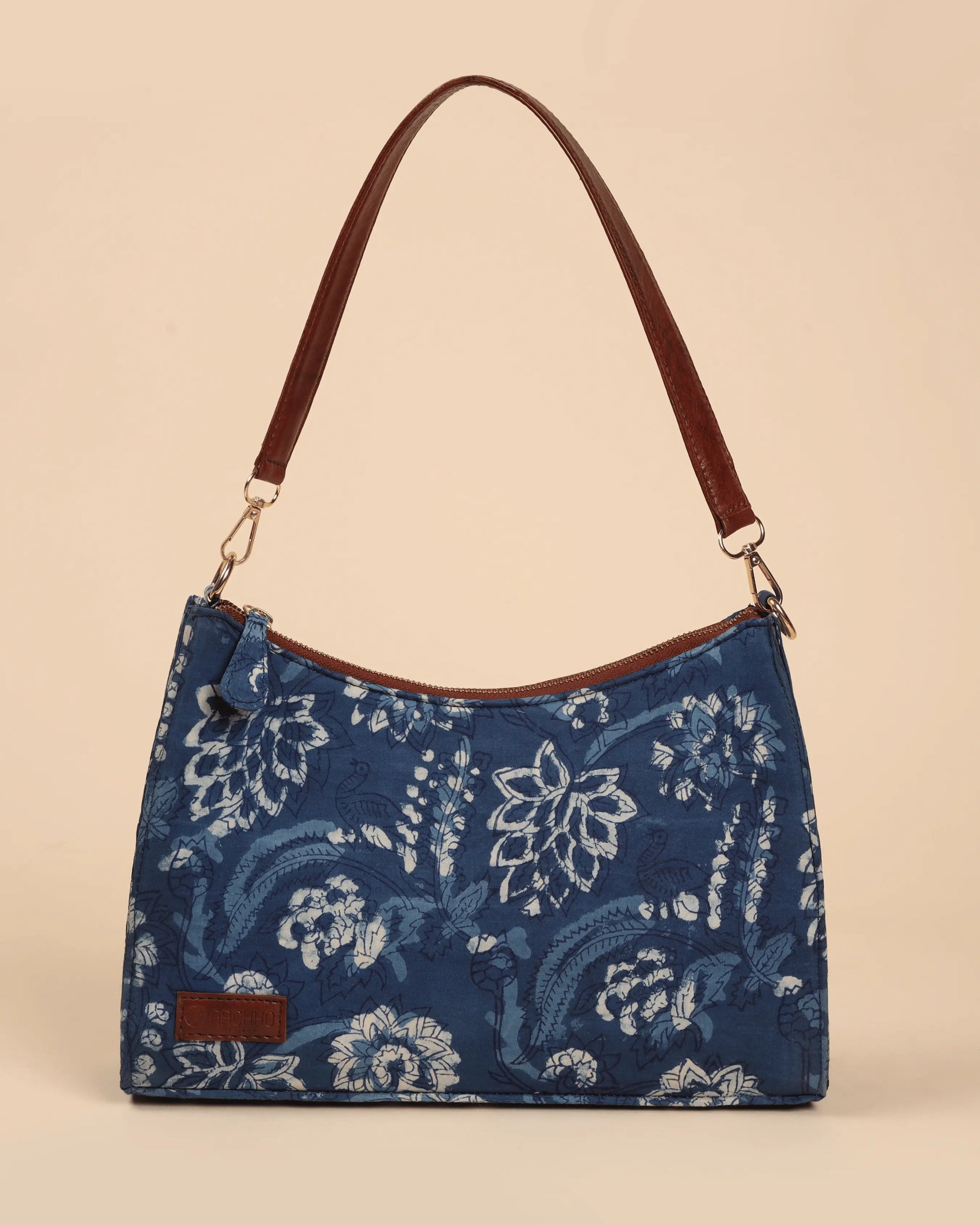 Indigo Deep Handblock Baguette Bag My Store