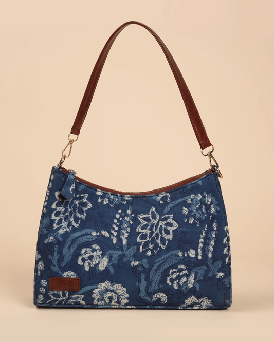 Indigo Deep Handblock Baguette Bag My Store