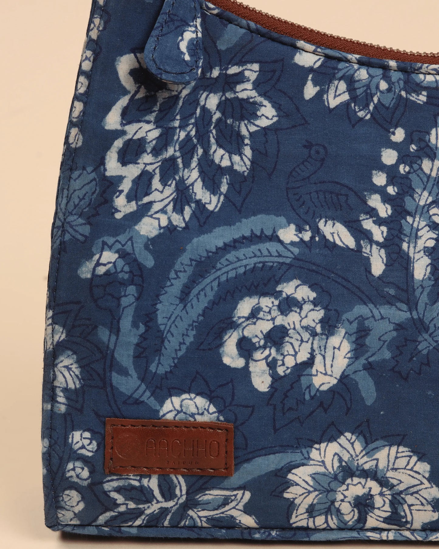 Indigo Deep Handblock Baguette Bag My Store