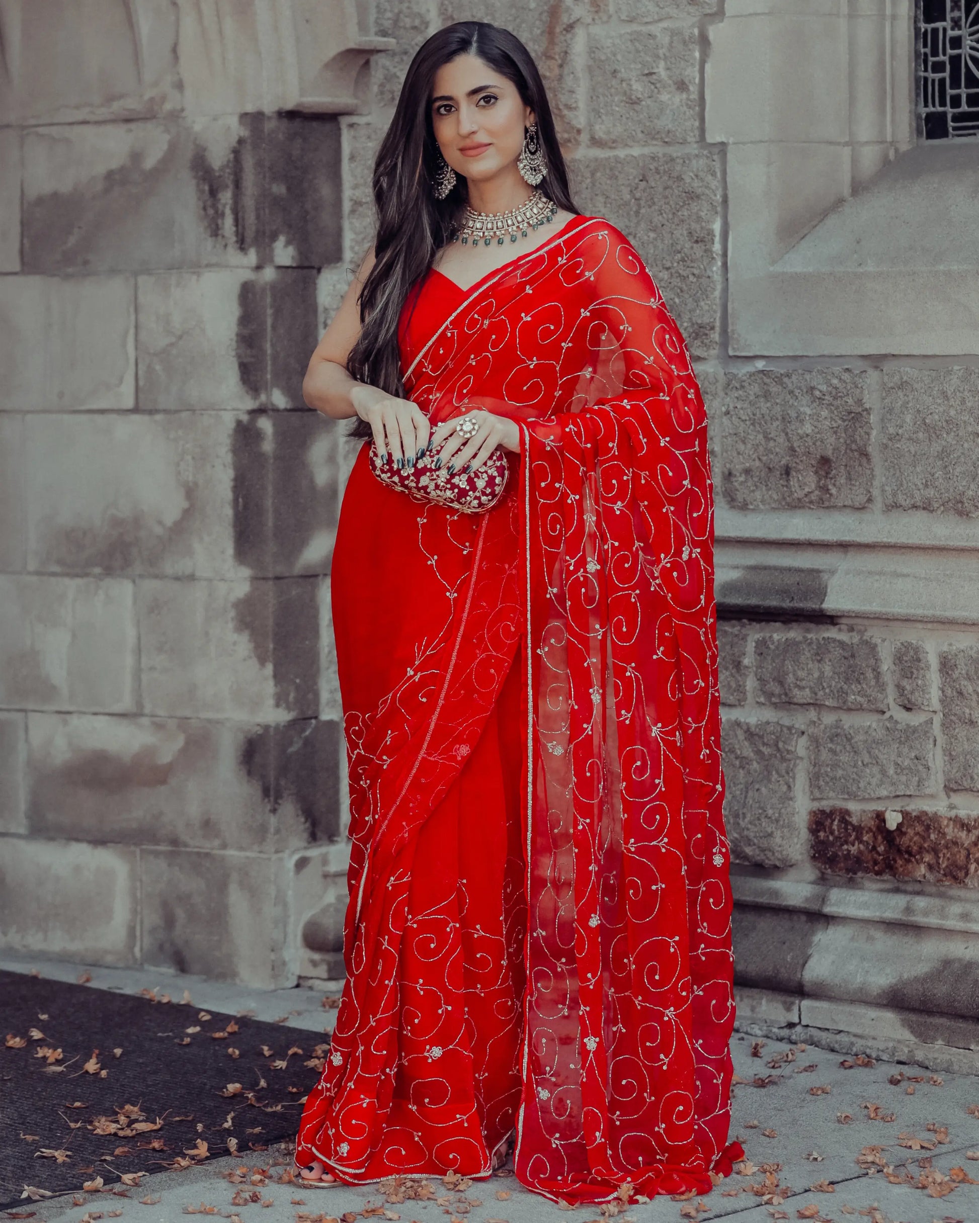 Red Joy Pure Chiffon Saree My Store