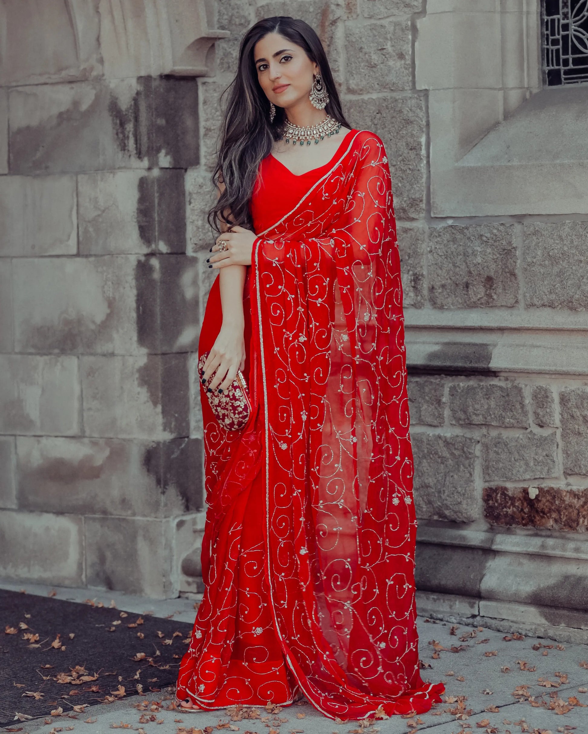 Red Joy Pure Chiffon Saree My Store