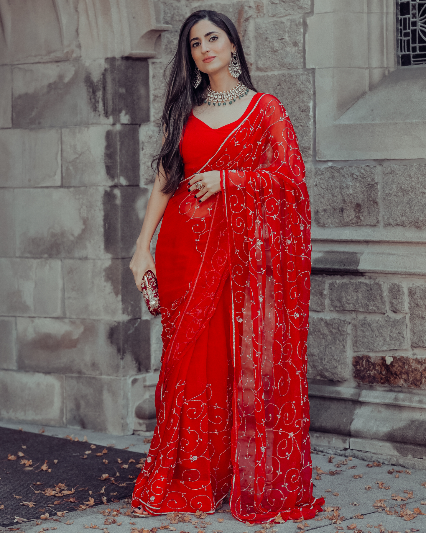 Red Joy Pure Chiffon Saree Quick Cart