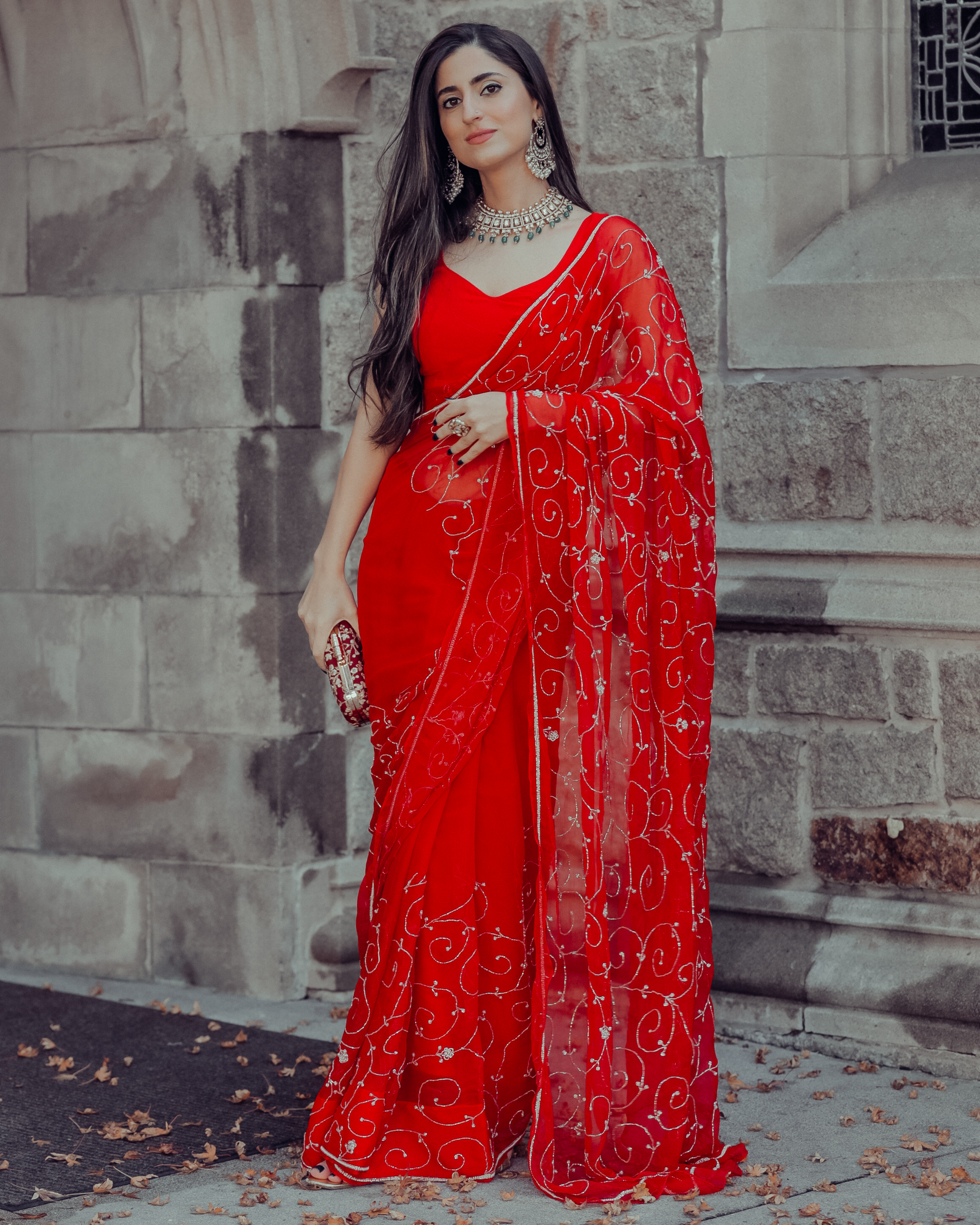 Red Joy Pure Chiffon Saree Quick Cart