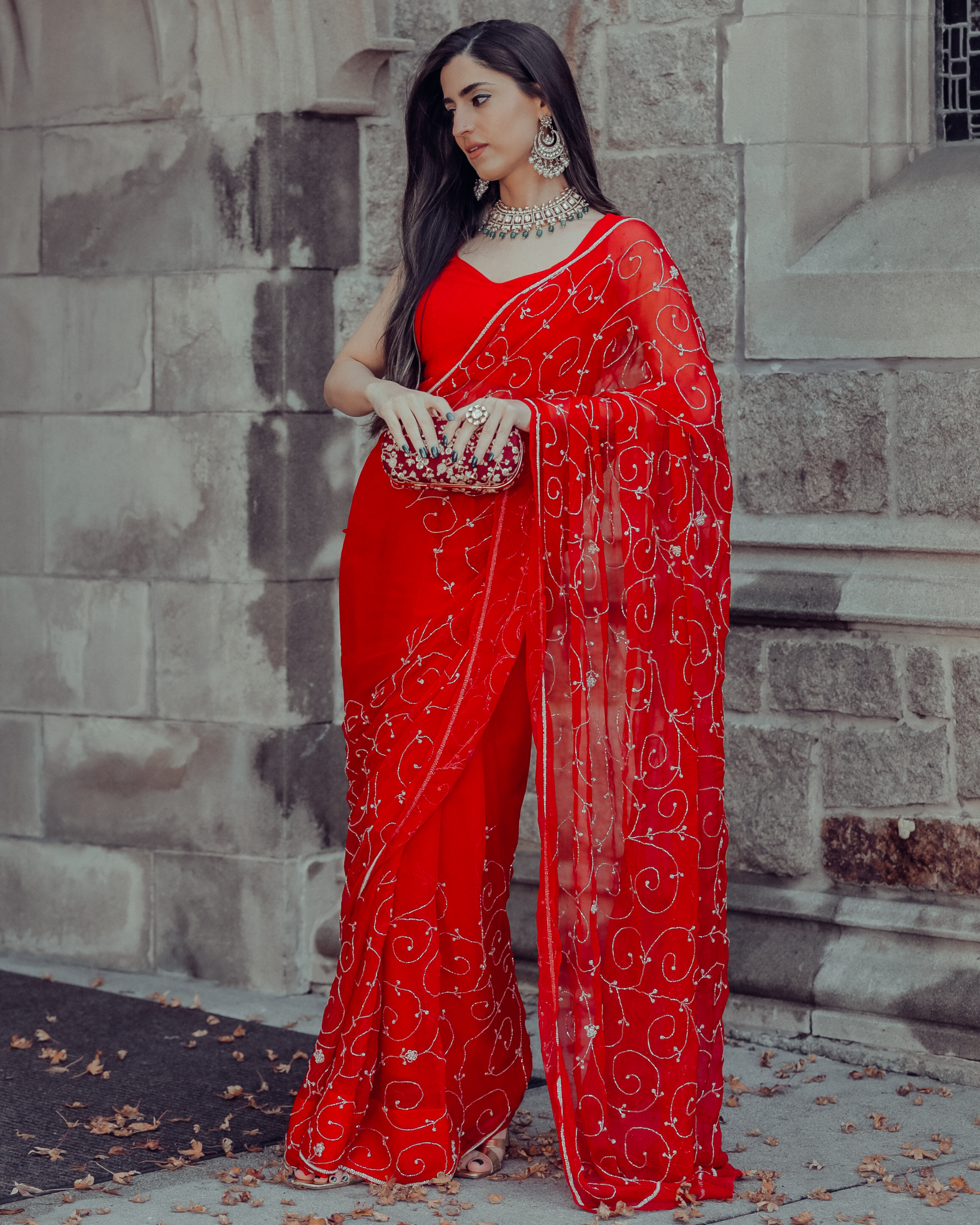 Red Joy Pure Chiffon Saree Quick Cart